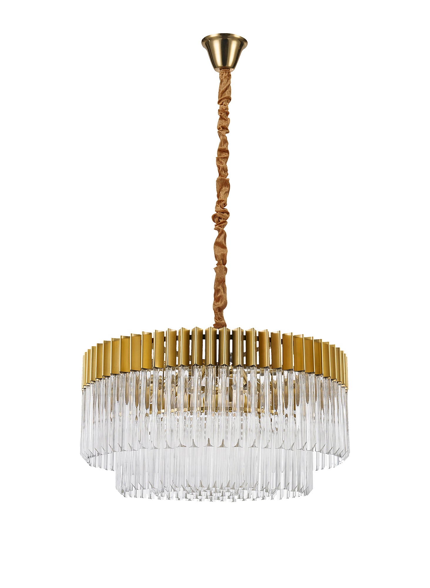 Knightsbridge Pendant Round 12 Light E14, Brass/Clear Glass - LO173493. Item Weight: 25.4kg