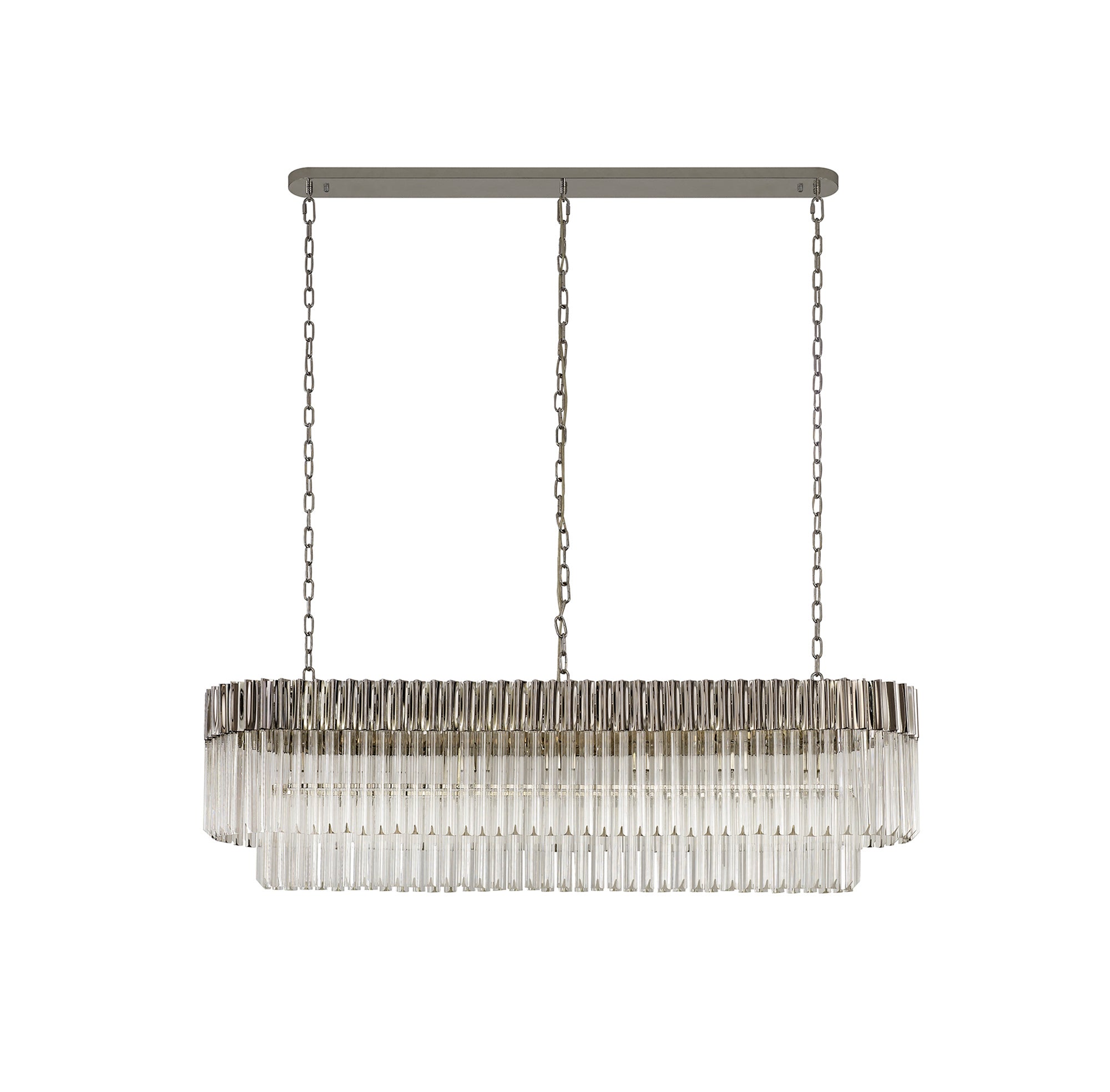 Knightsbridge Pendant Rectangle 7 Light E14, Polished Nickel/Clear Glass - LO182463. Item Weight: 28kg
