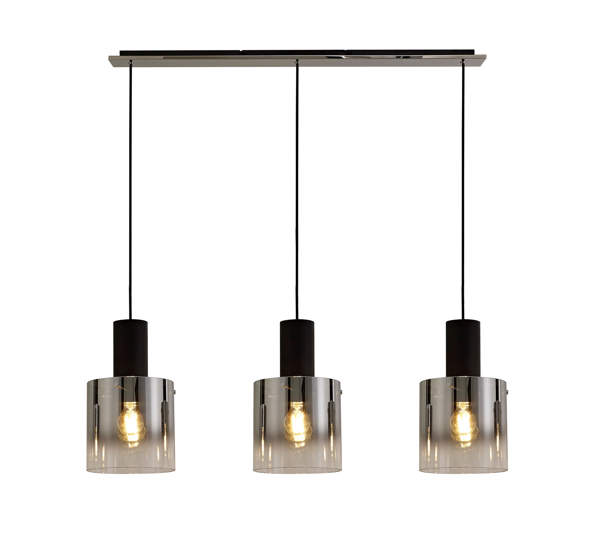 Lois Linear 3 Light Black & Chrome Smoked Glass Adjustable Pendant LO175903