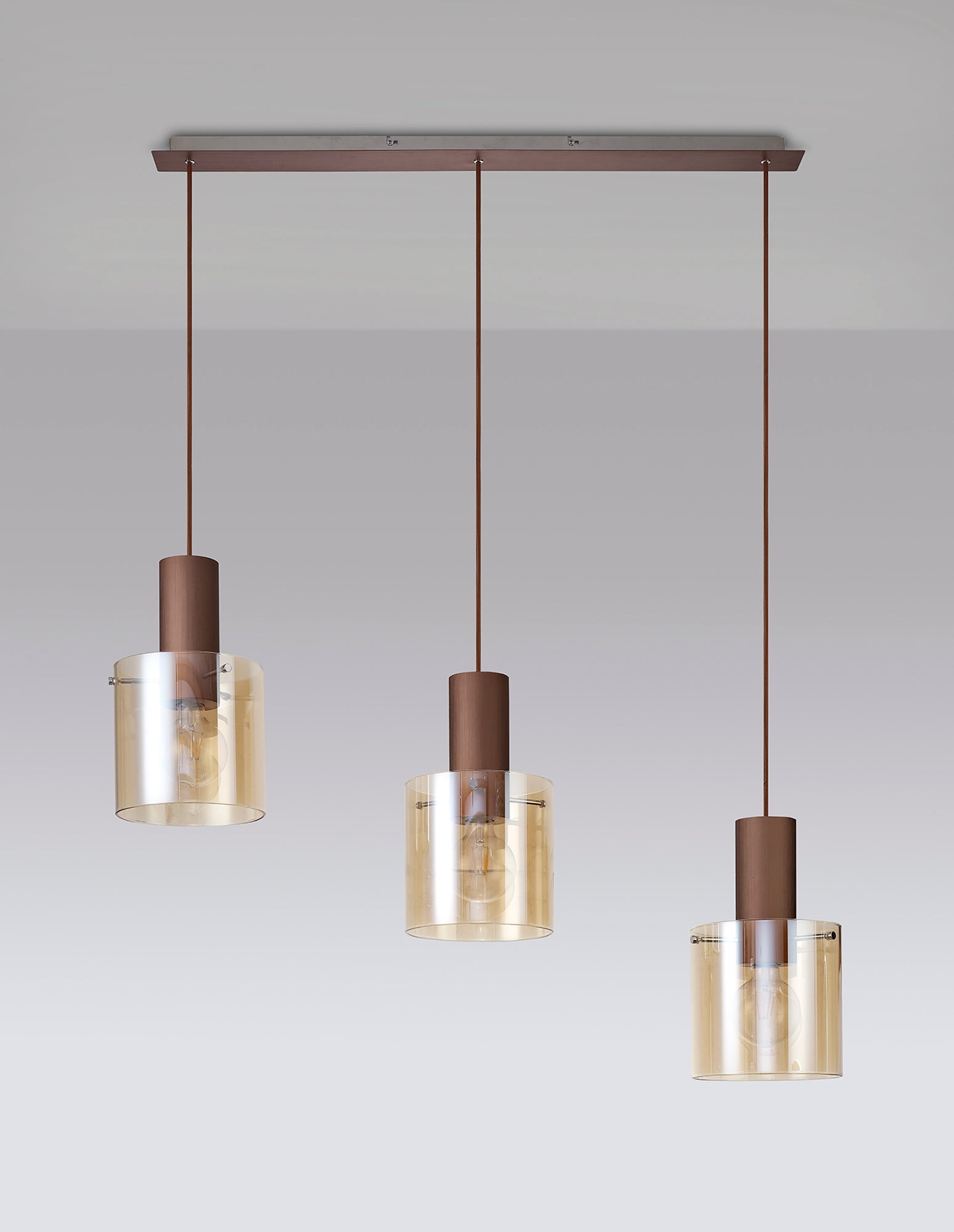 Lois Linear 3 Light Mocha & Amber Smoked Glass Adjustable Pendant Glass - LO182623