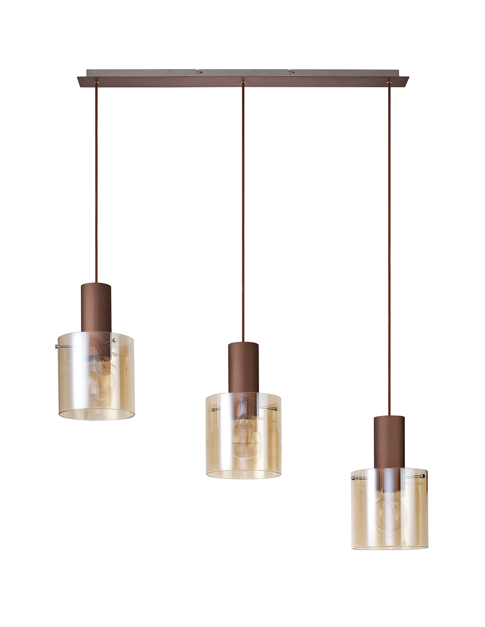 Lois Linear 3 Light Mocha & Amber Smoked Glass Adjustable Pendant Glass - LO182623