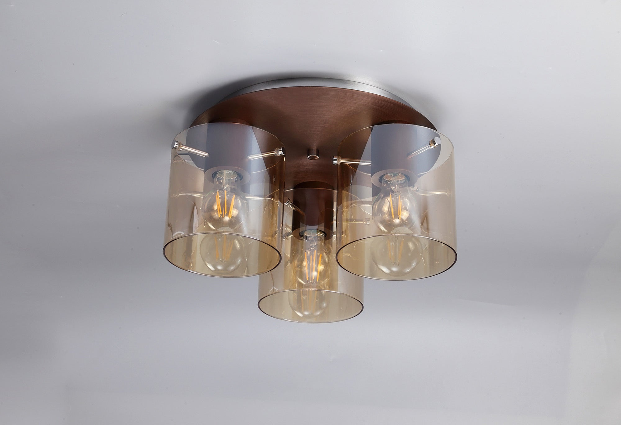Lois 3 Light Mocha & Amber Glass Round Ceiling Flush Fitting LO182653