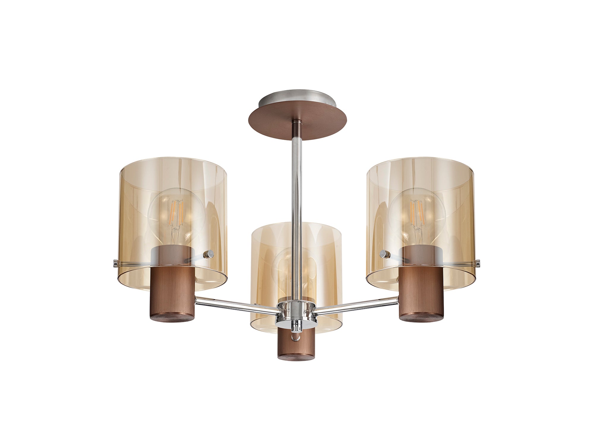 Lois Semi Ceiling Light, 3 x E27, Mocha/Amber Glass LO184033