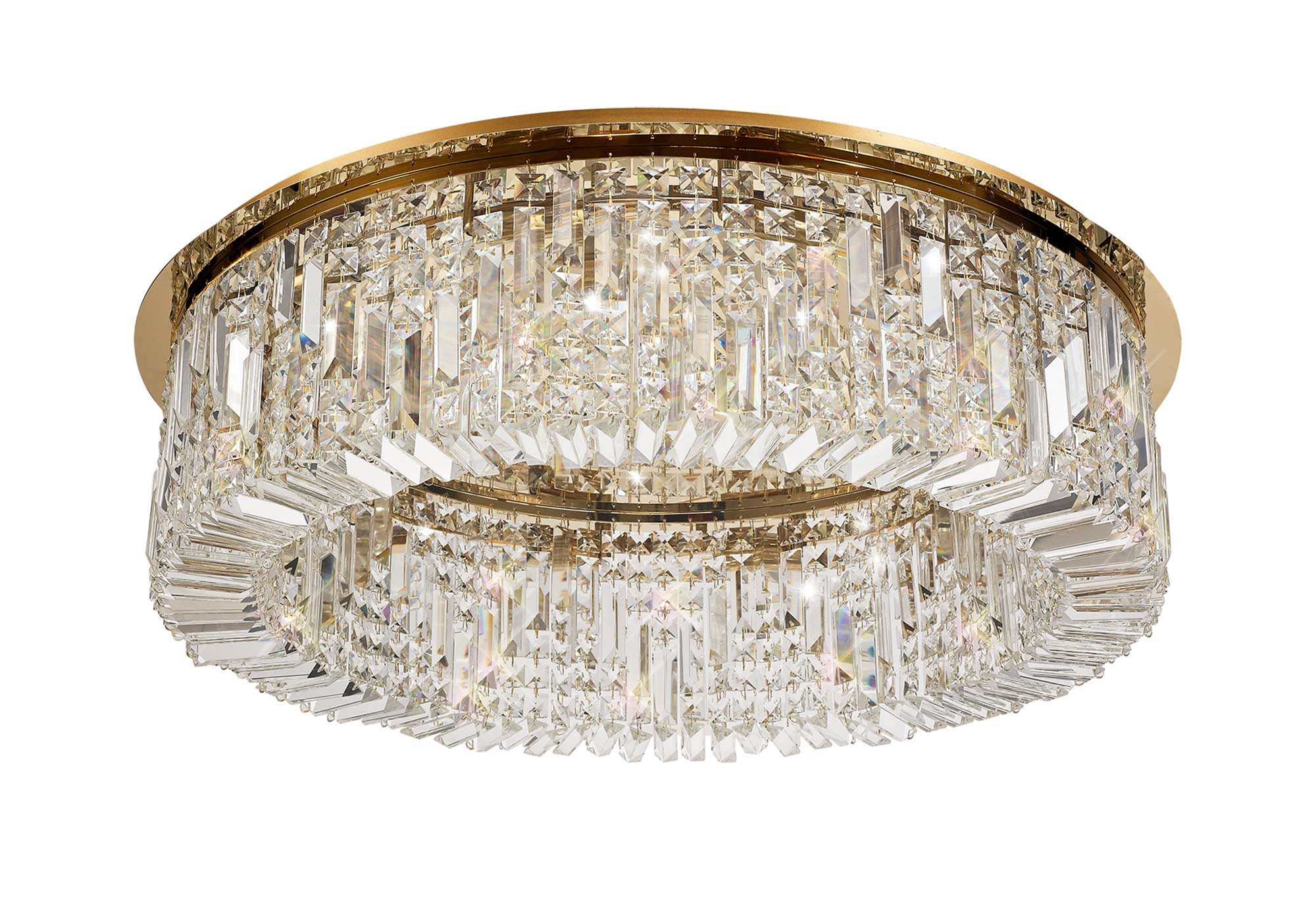Mayfair 85cm Round Flush Chandelier, 12 Light E14, Gold/Crystal Item Weight: 21kg - LO178153