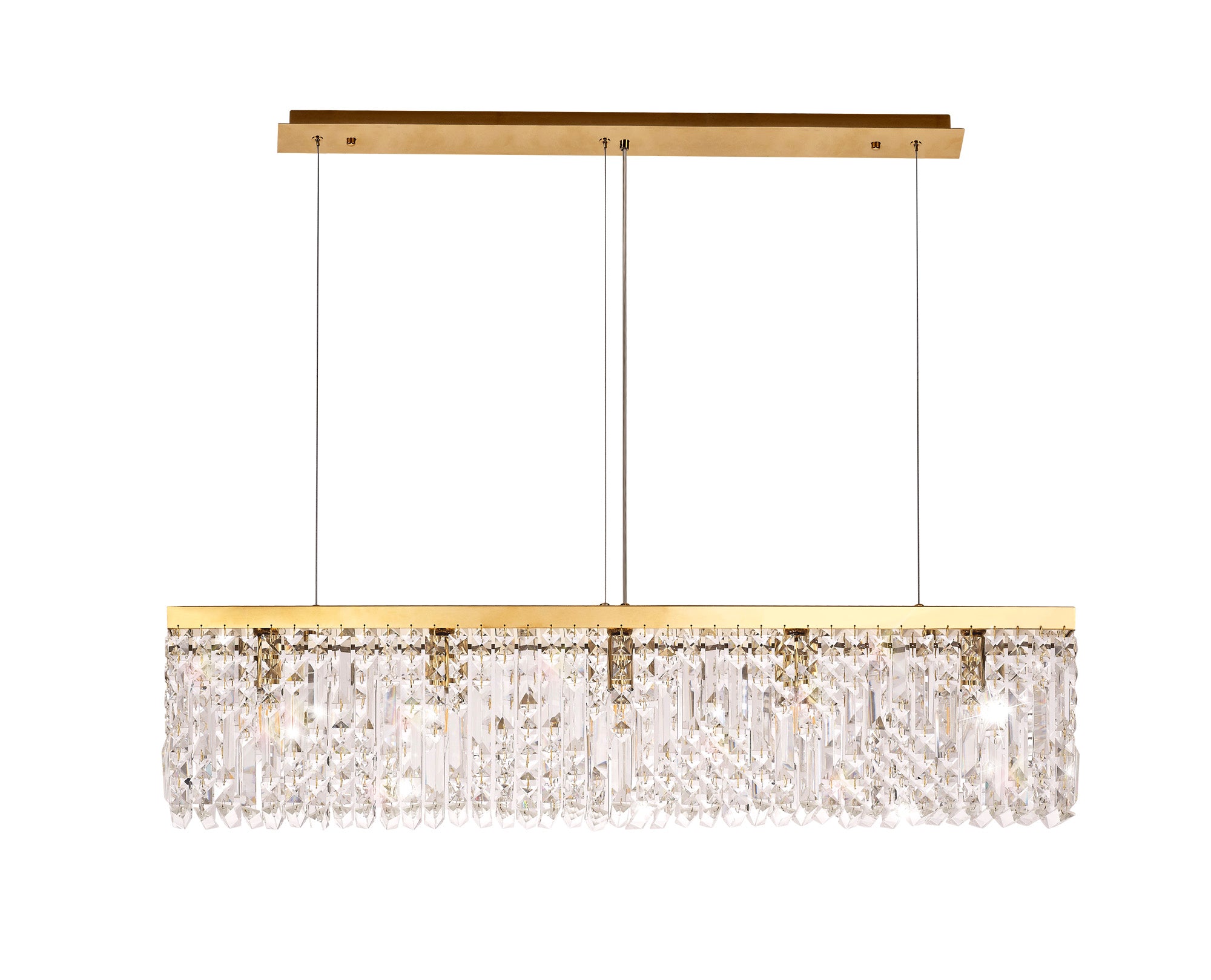 Mayfair 102x9cm Linear Pendant Chandelier, 5 Light E14, Gold/Crystal