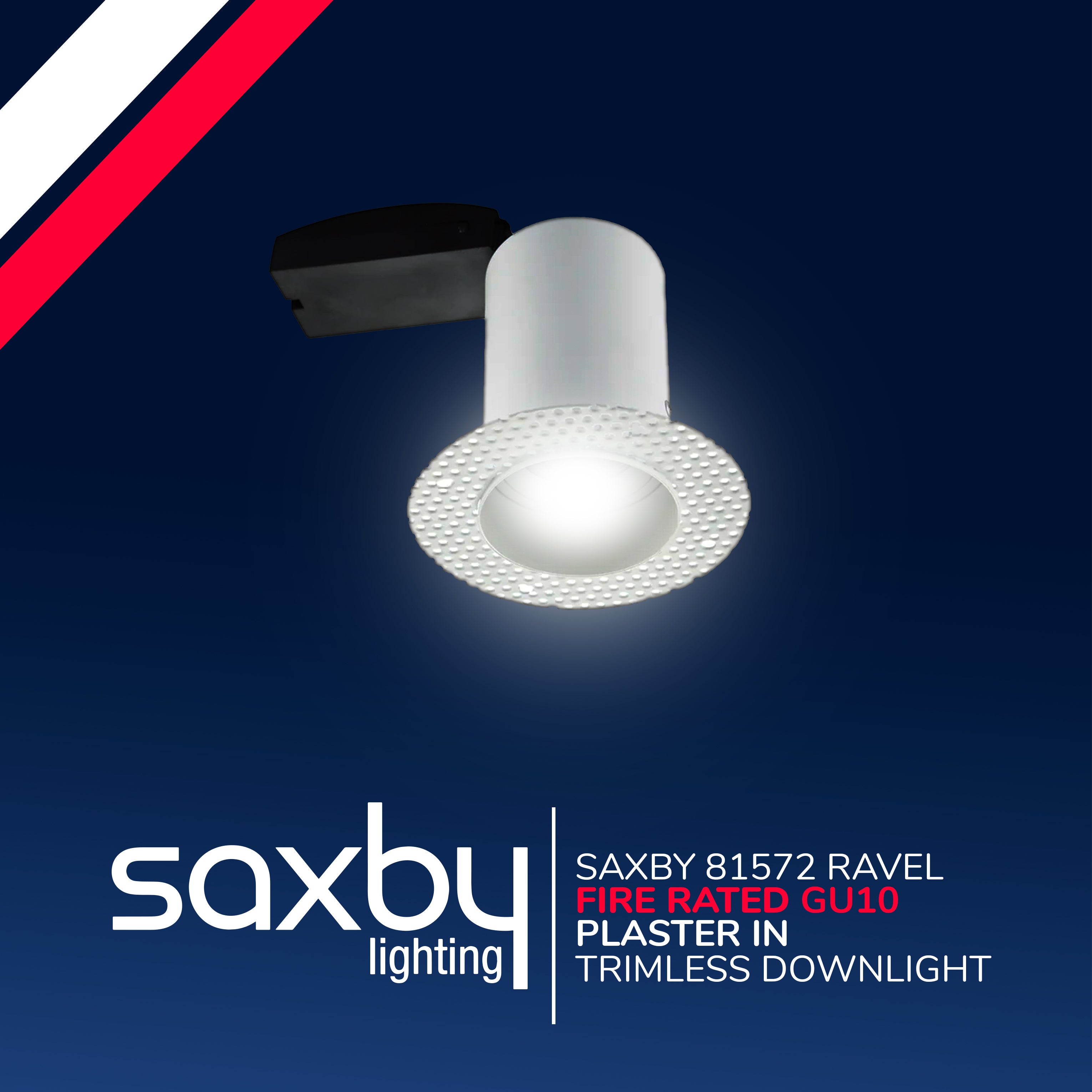 Saxby 81572 Ravel Trimless Plaster-in Fire Rated GU10 Downlight