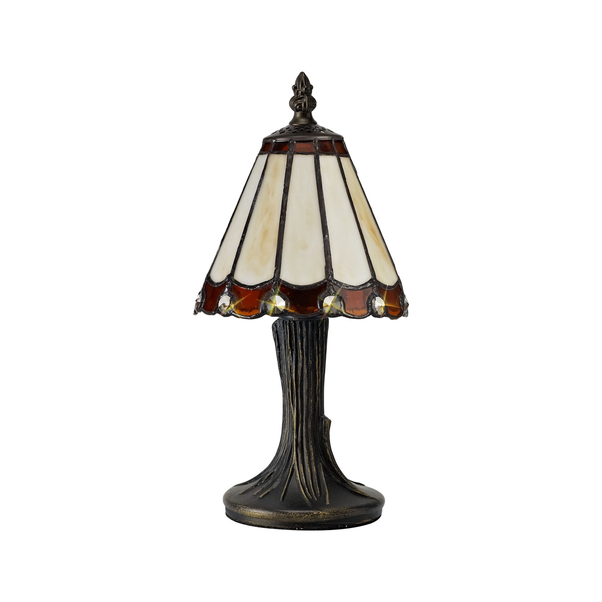 Umbrella Tiffany Table Lamp, 1 x E14, Crealm/Brown/Clear Crystal Shade