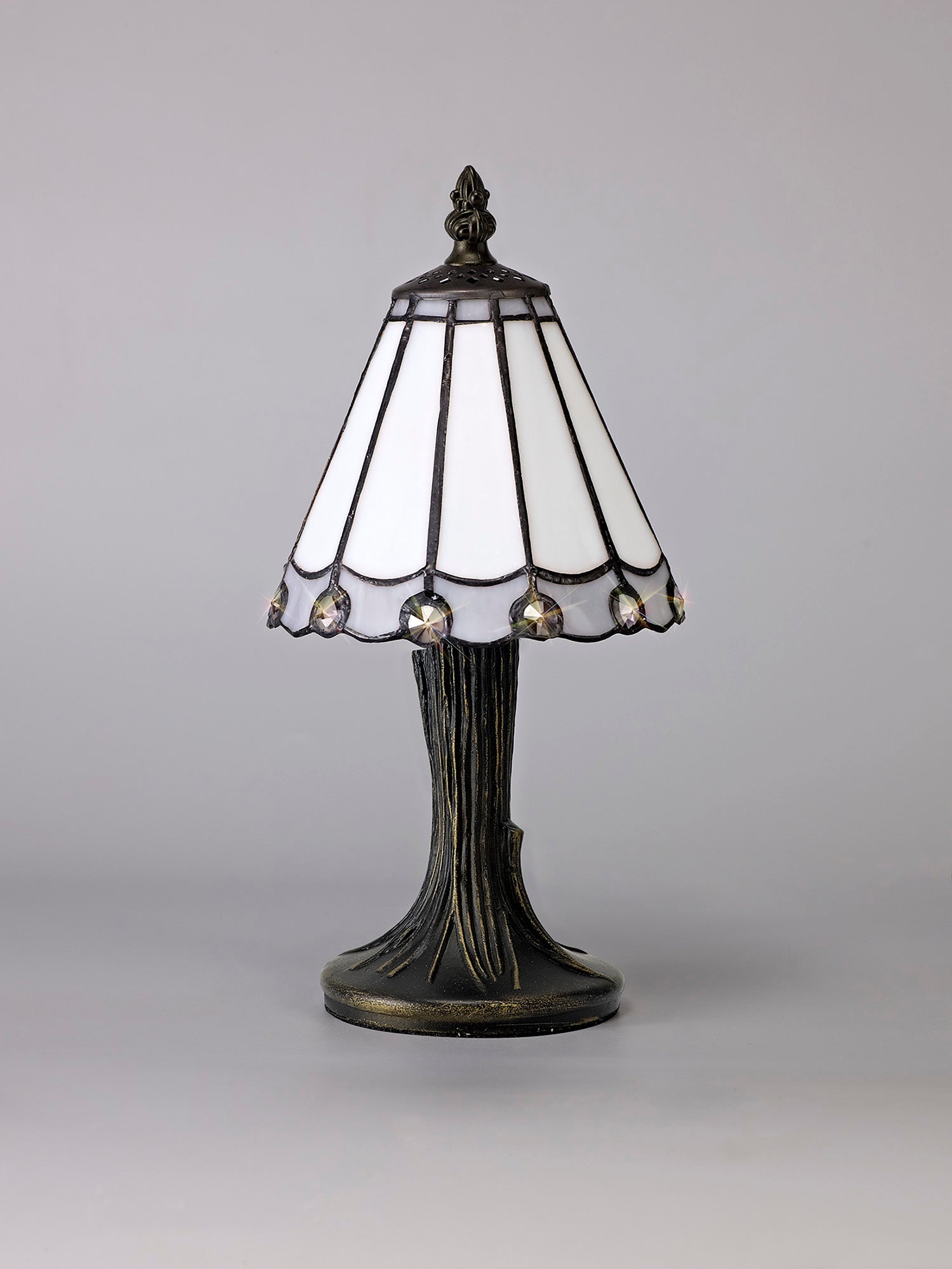 Umbrella Tiffany Table Lamp, 1 x E14, White/Grey/Clear Crystal Shade