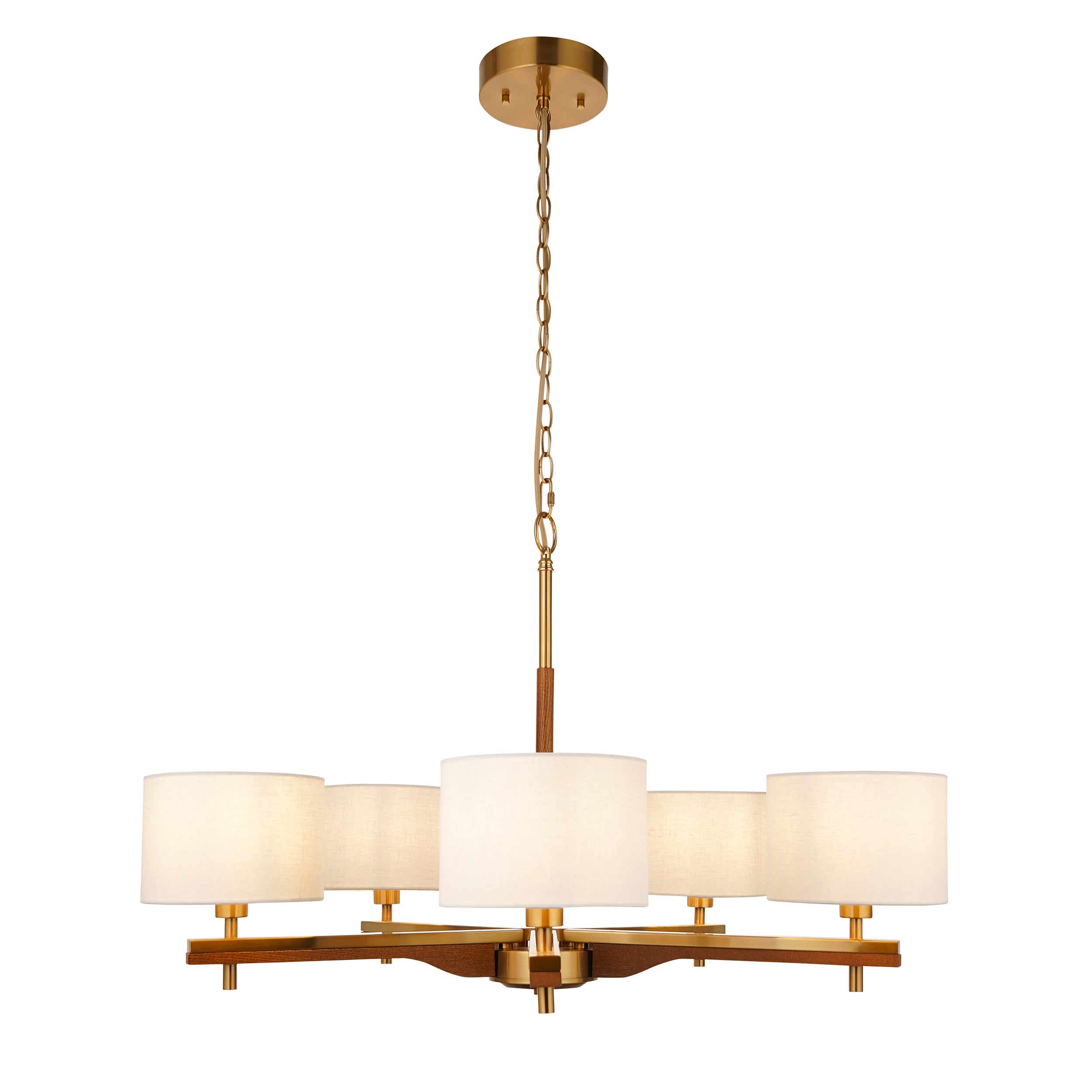 Heathcliff 5 light Brushed Brass with Ash Wood Pendant Light fitting 116994