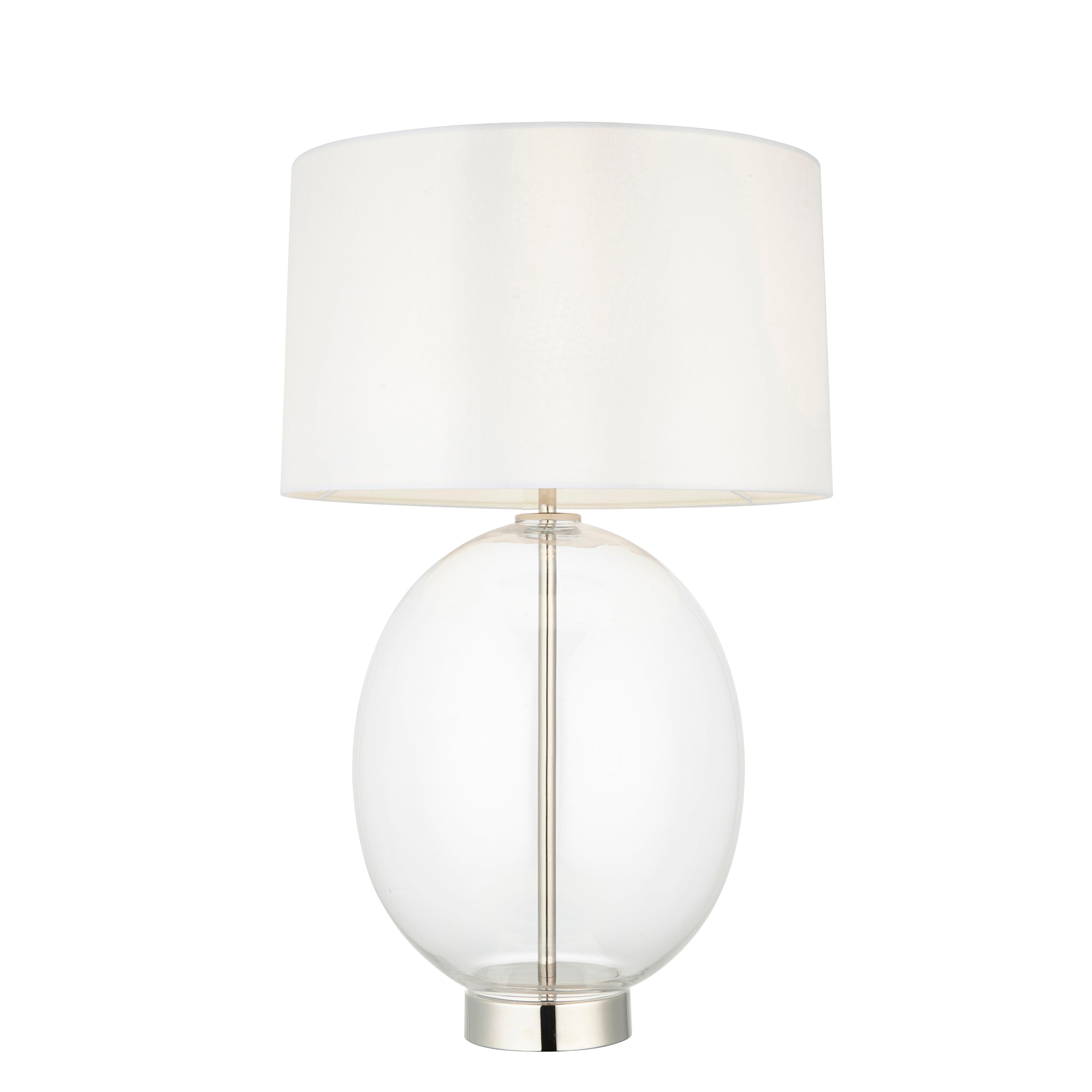 Lightologist Bright nickel plate & clear glass with vintage white fabric Complete Table Light