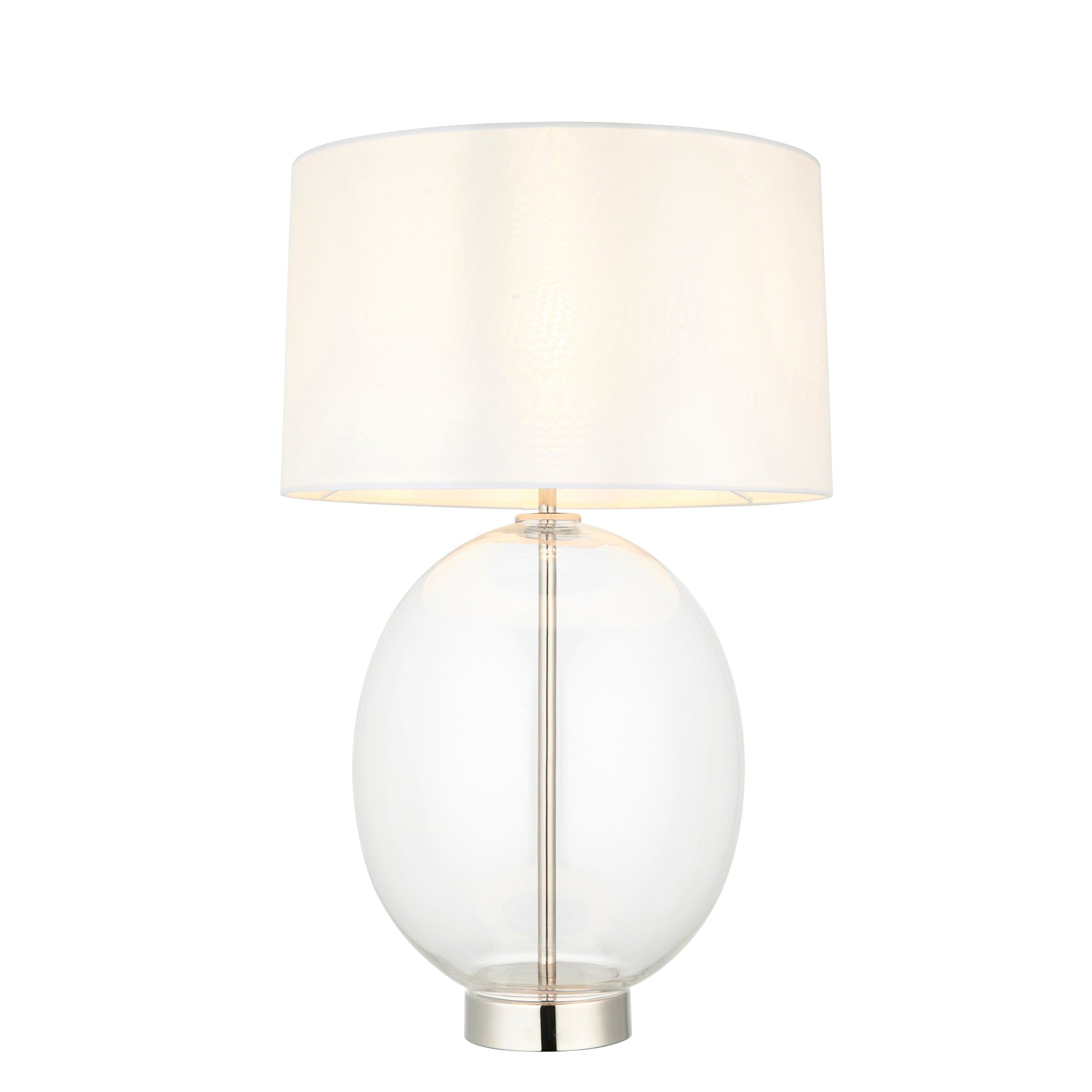 Lightologist Bright nickel plate & clear glass with vintage white fabric Complete Table Light