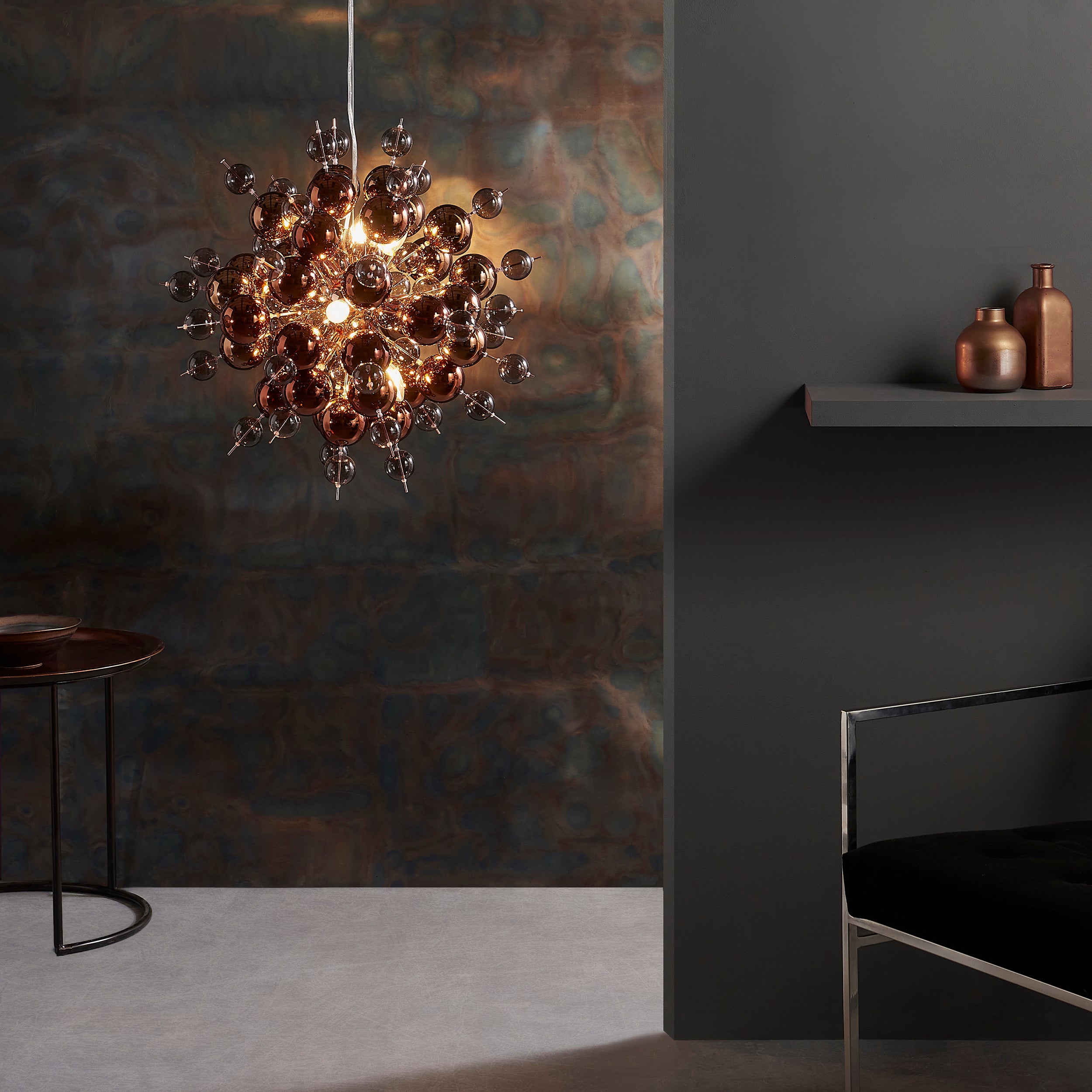 Lightologist Copper plate with copper mirror & tinted glass Multi arm lamp Pendant Light