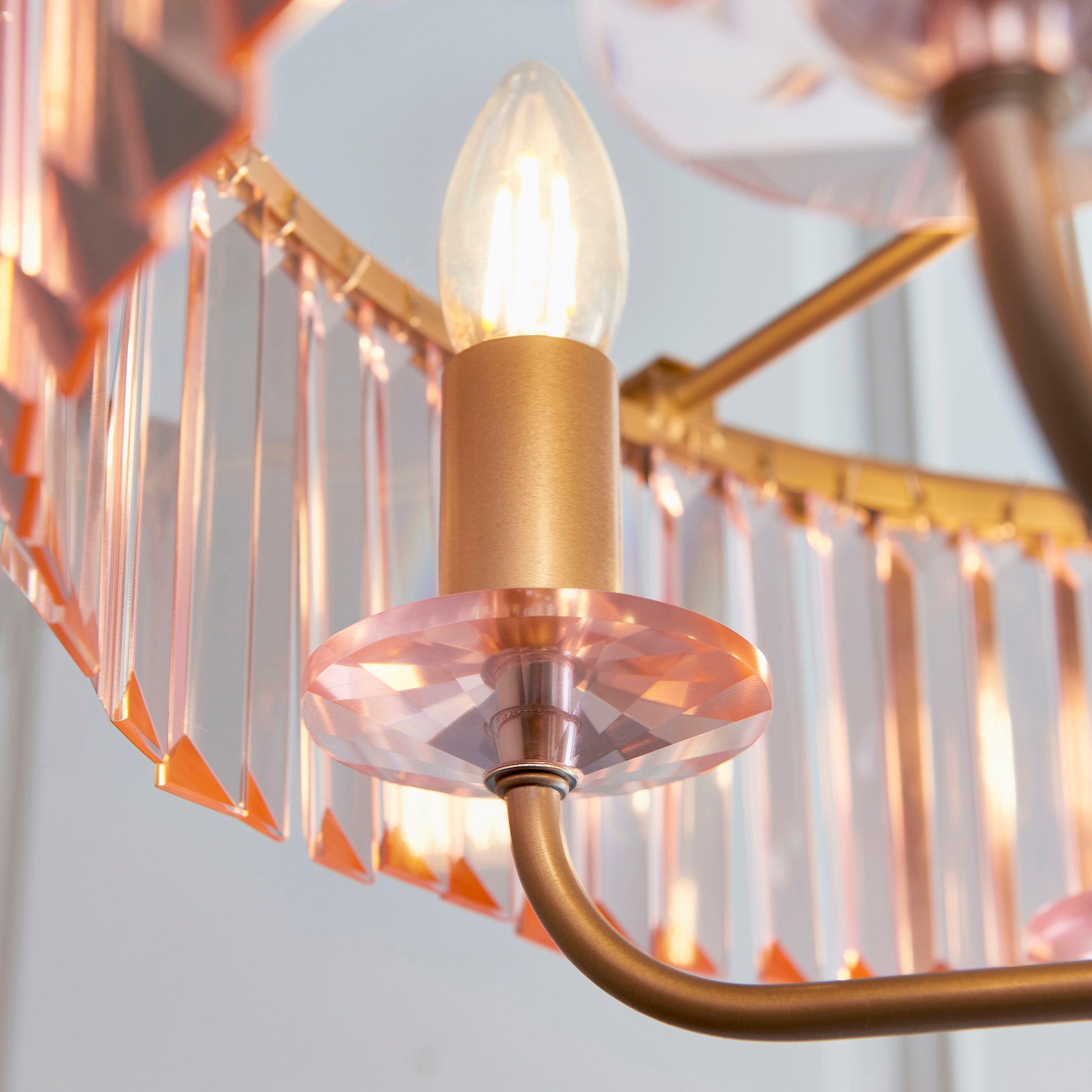 Lightologist Champagne paint & rose pink cut glass Multi arm lamp Pendant Light