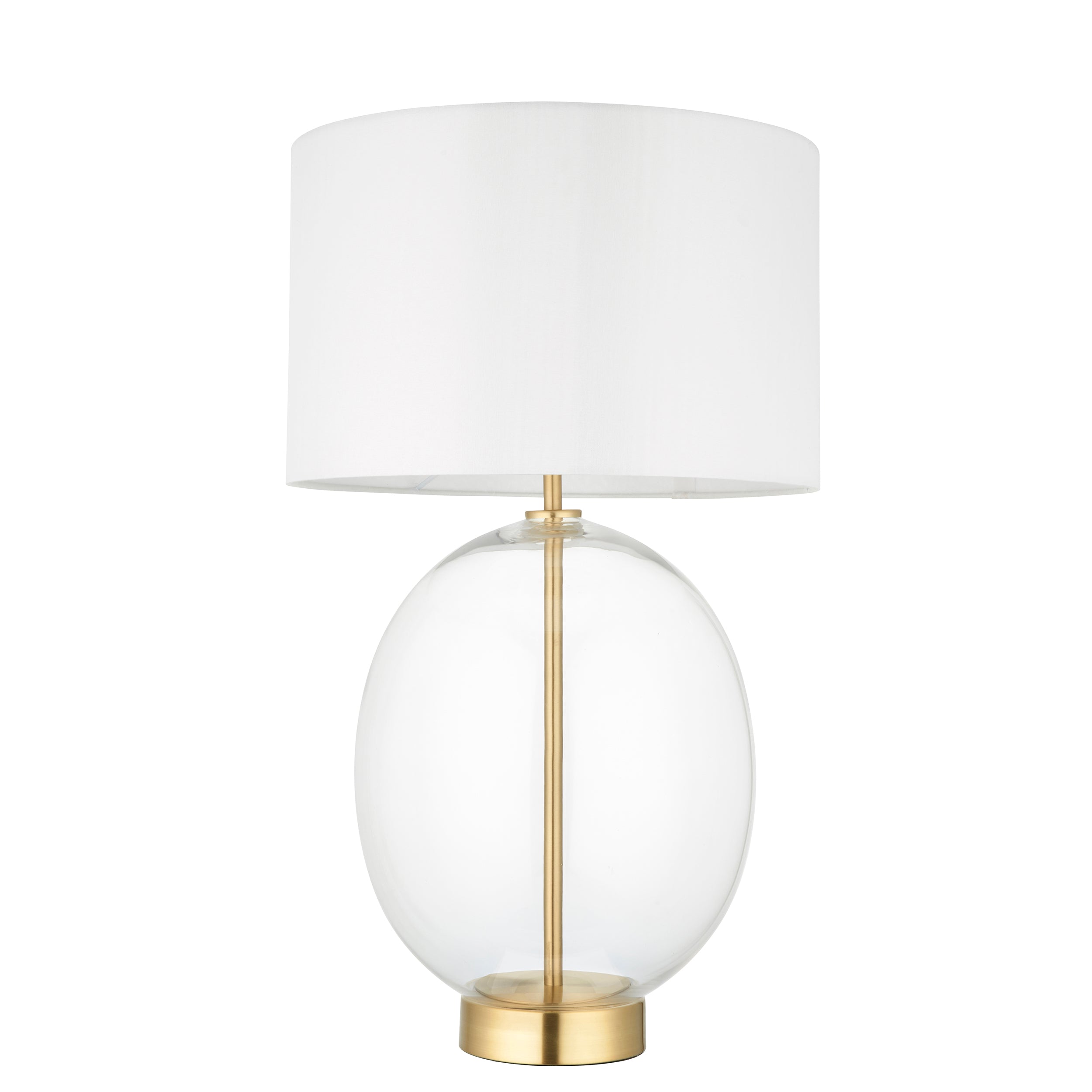 Lightologist Satin brass plate & clear glass with vintage white fabric Complete Table Light