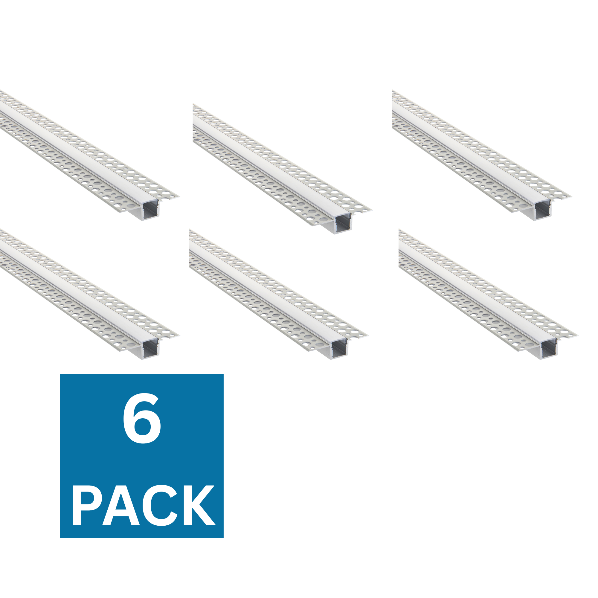 Pack of 6 Plaster-in 2m LED Aluminium Profile / Extrusion Silver