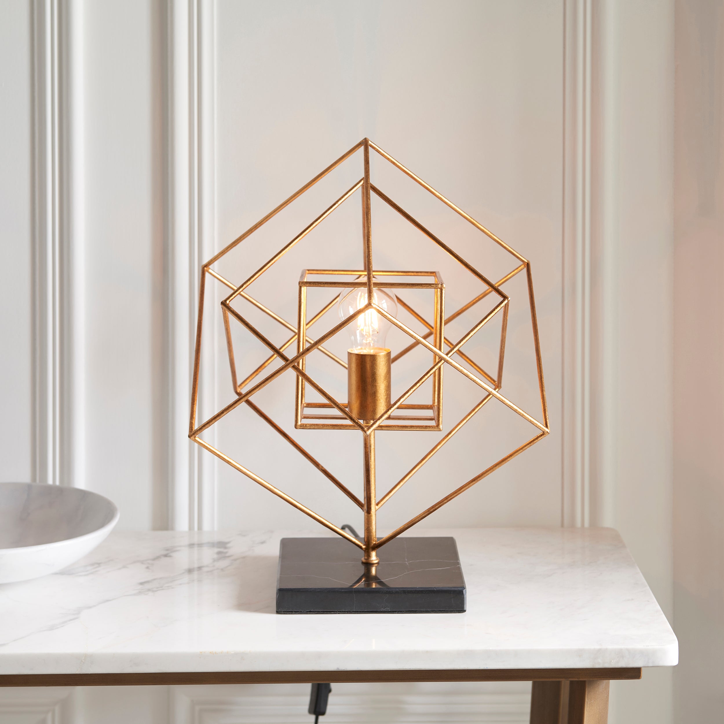 Lightologist Antique gold leaf & black marble Complete Table Light