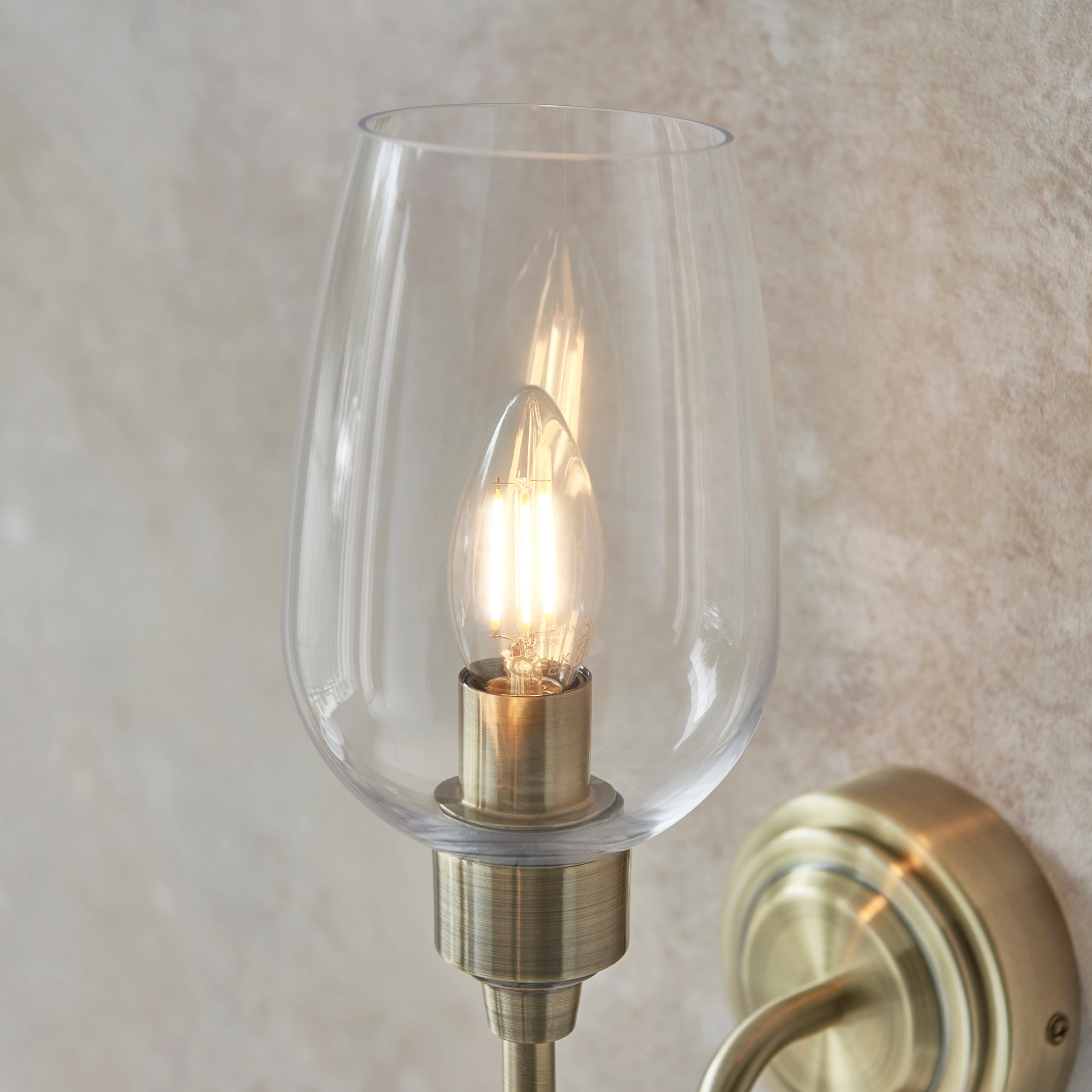 Lightologist Antique brass plate & clear glass Glass Wall Light