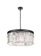 Franklite Perdita FL2413-8 8 light Pendant finished black with a circle of crystal drops each side of the lamps.