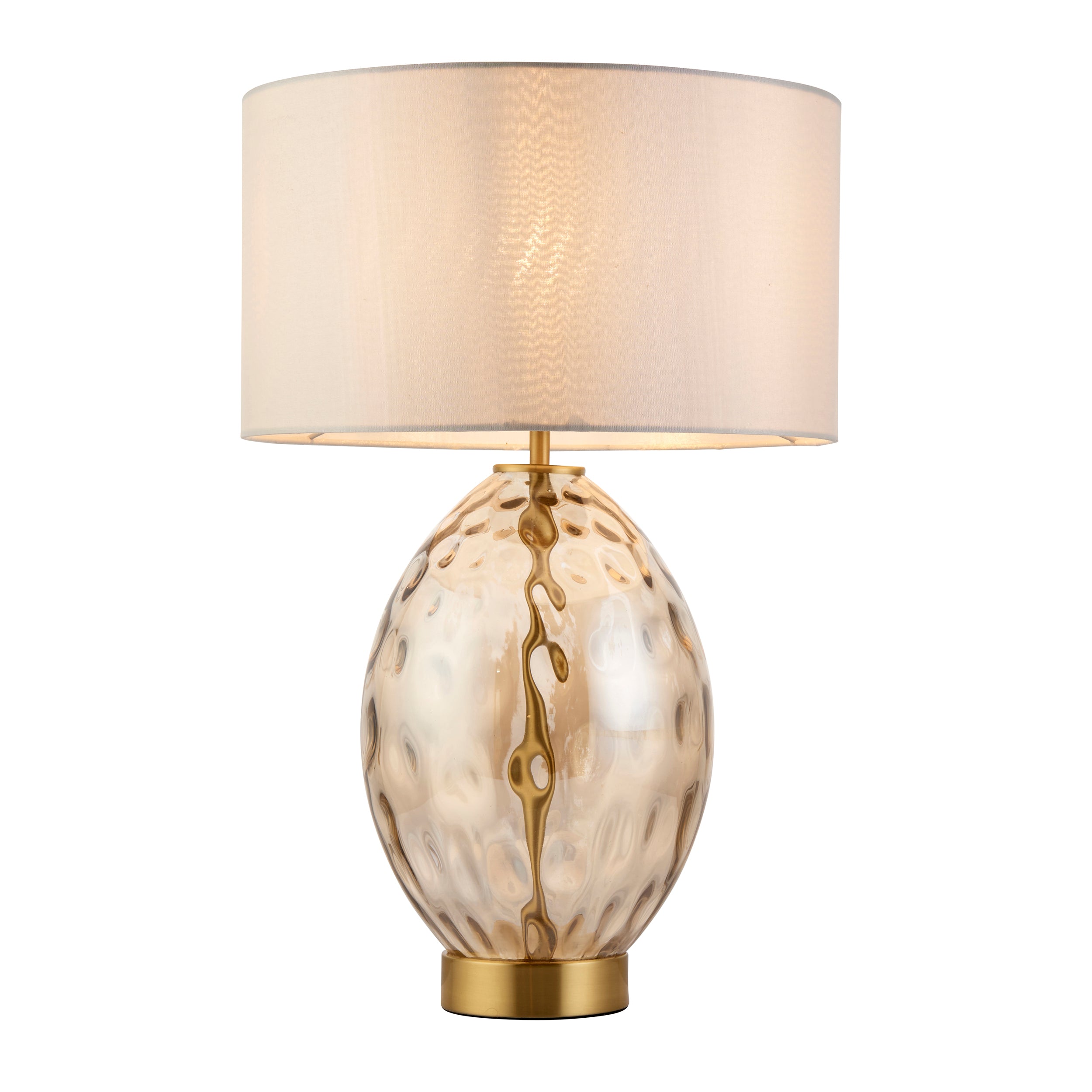 Lightologist Champagne lustre glass, satin brass plate with vintage white fabric Base & shade Table Light
