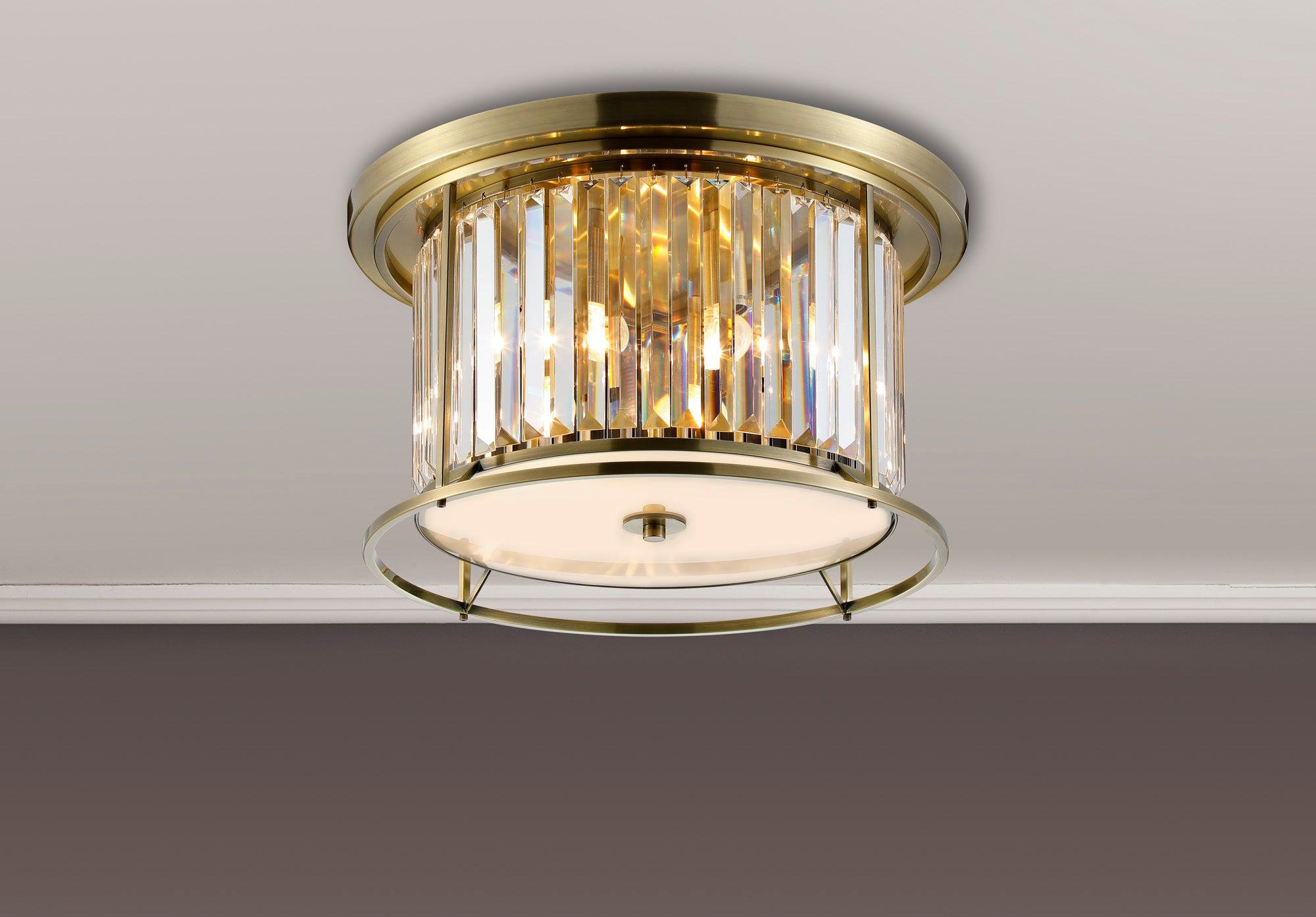 Lightologist Balmoral Flush Ceiling Antique Brass / Clear LO191343
