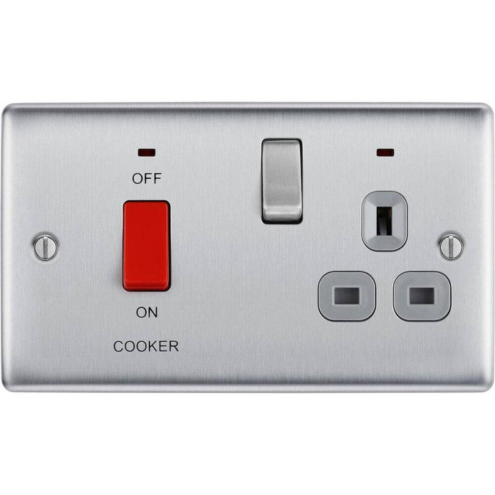 BG Nexus Metal Brushed Steel Cooker Switch with 13A Socket NBS70G