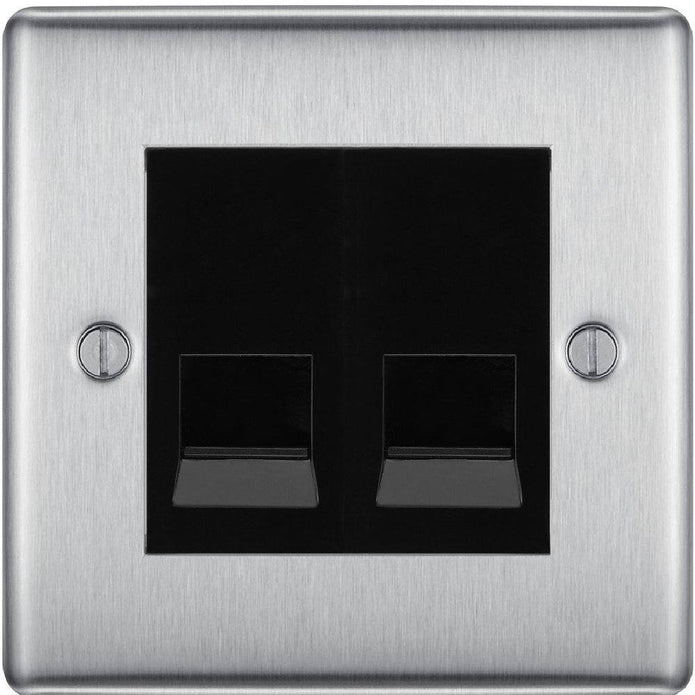 BG Nexus Metal Brushed Steel Double Master Telephone Socket NBSBTM2B