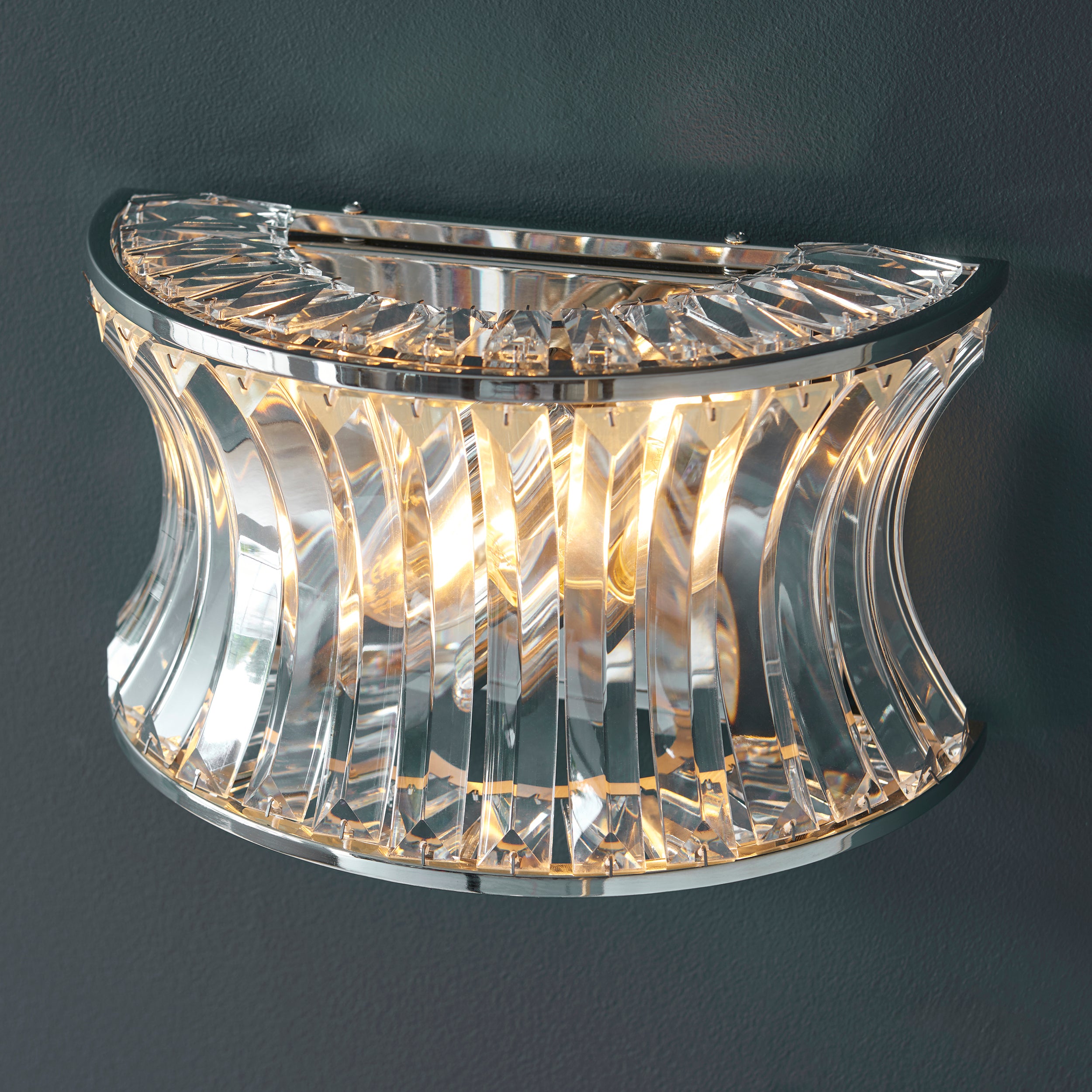 Lightologist Bracebridge Bright nickel plate with crystal and clear glass Glass Wall Light