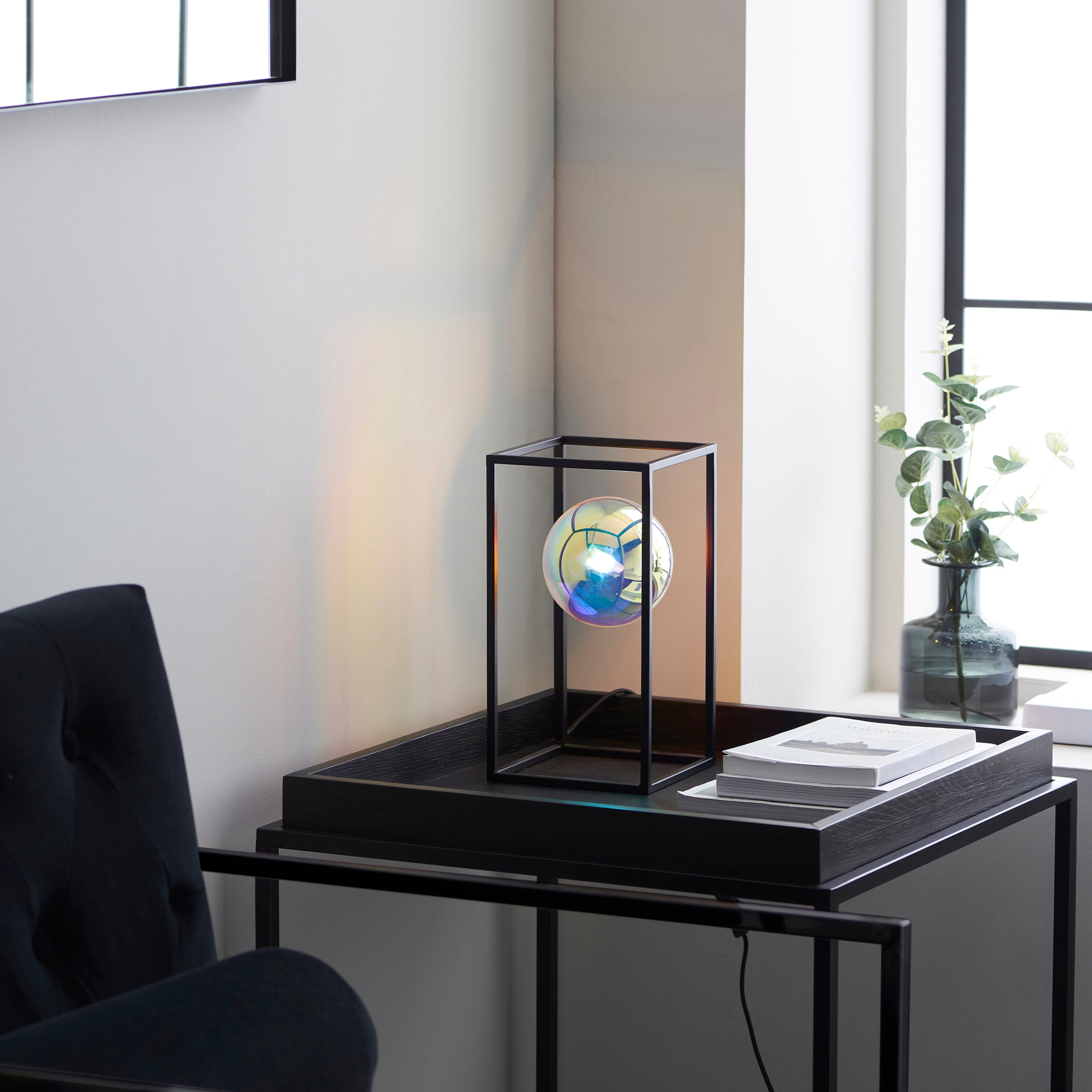 Lightologist Matt black & iridescent glass Complete Table Light