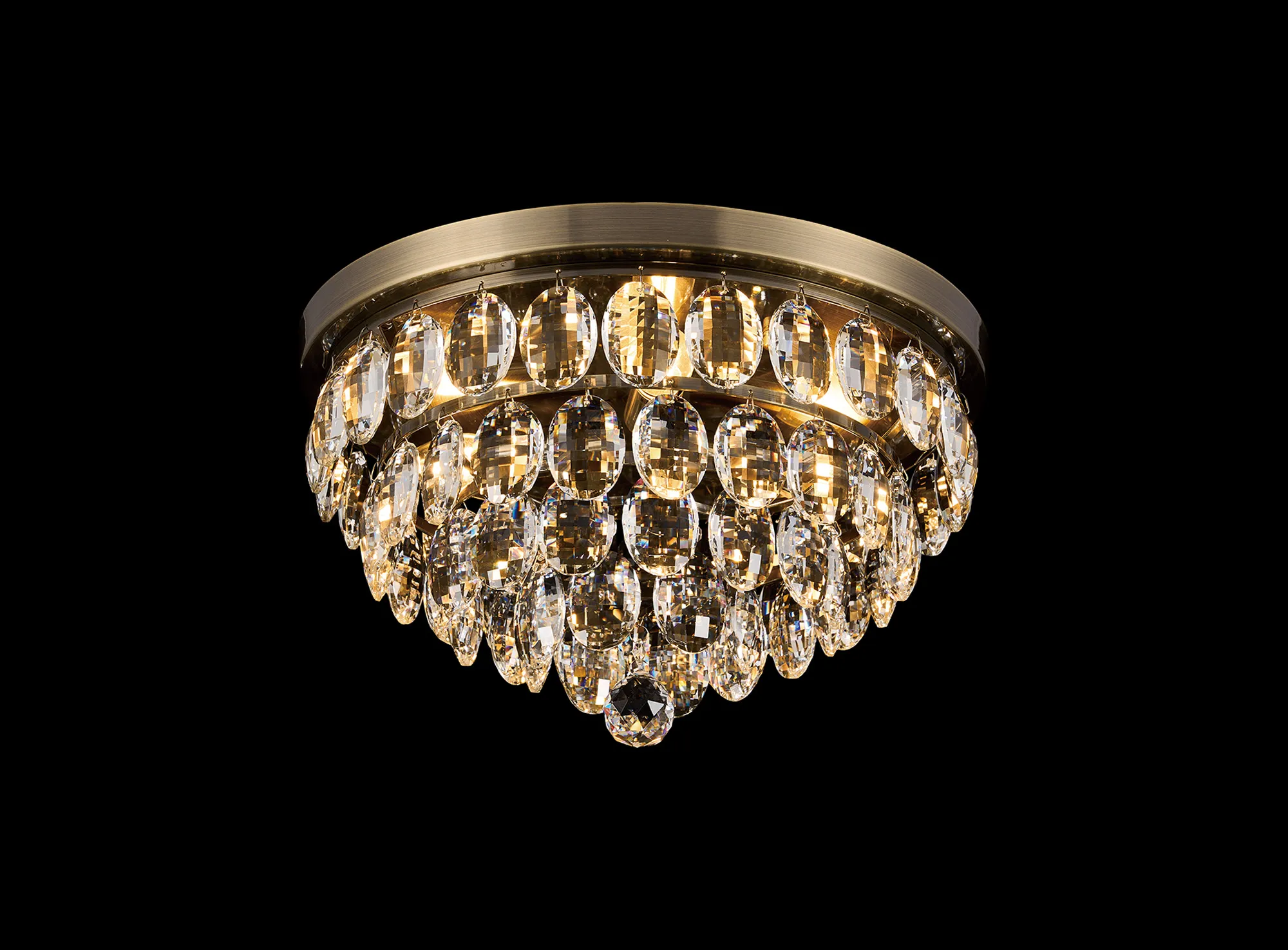 Lightologist Conifer 40cm Flush Ceiling, 3 Light E14, Antique Brass/Crystal