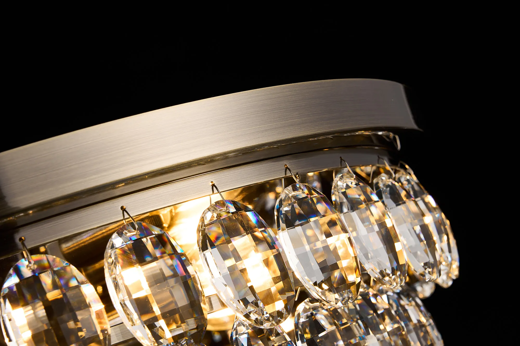 Lightologist Conifer 40cm Flush Ceiling, 3 Light E14, Antique Brass/Crystal