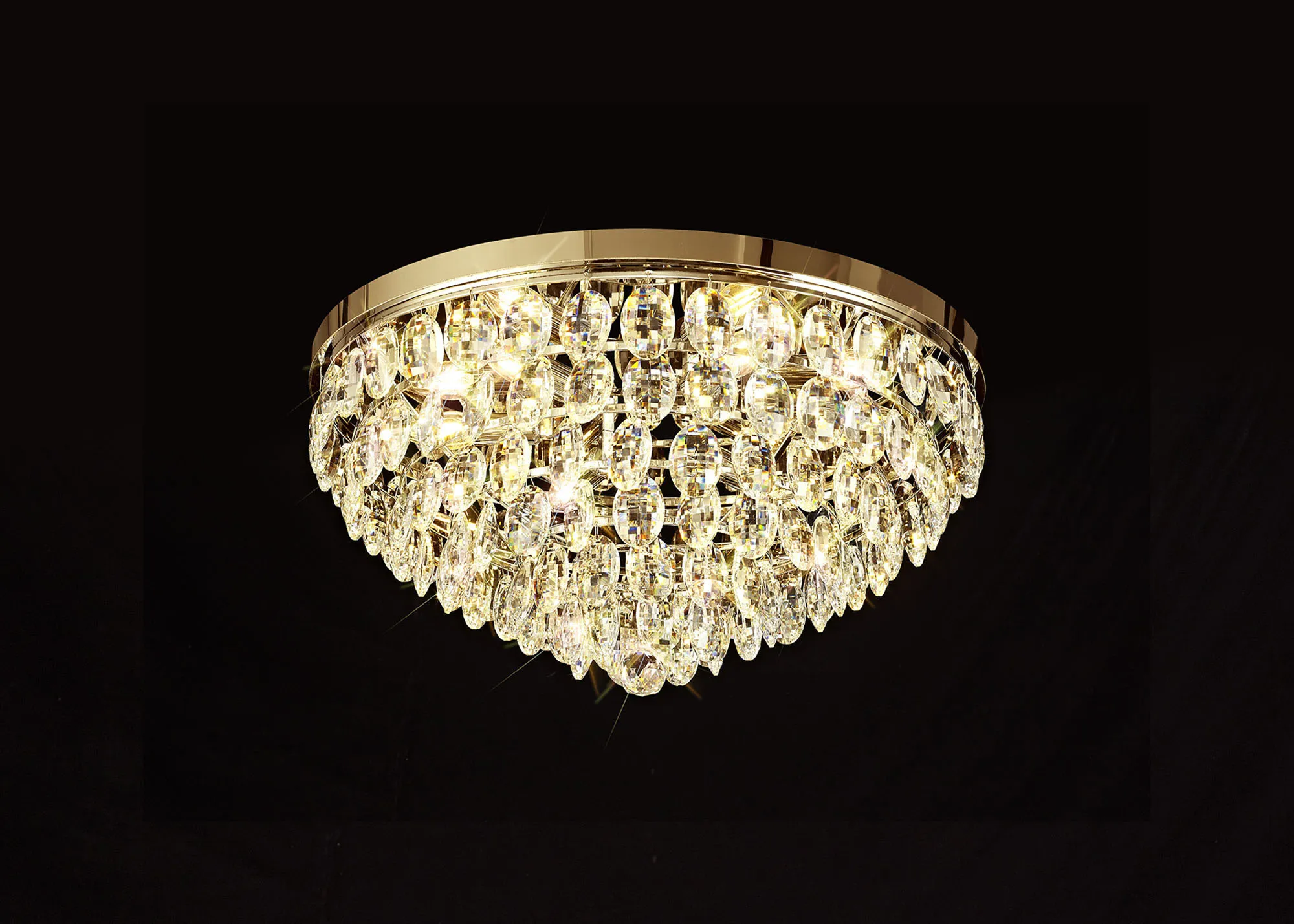 Lightologist Conifer 60cm Flush Ceiling, 6 Light E14, French Gold/Crystal
