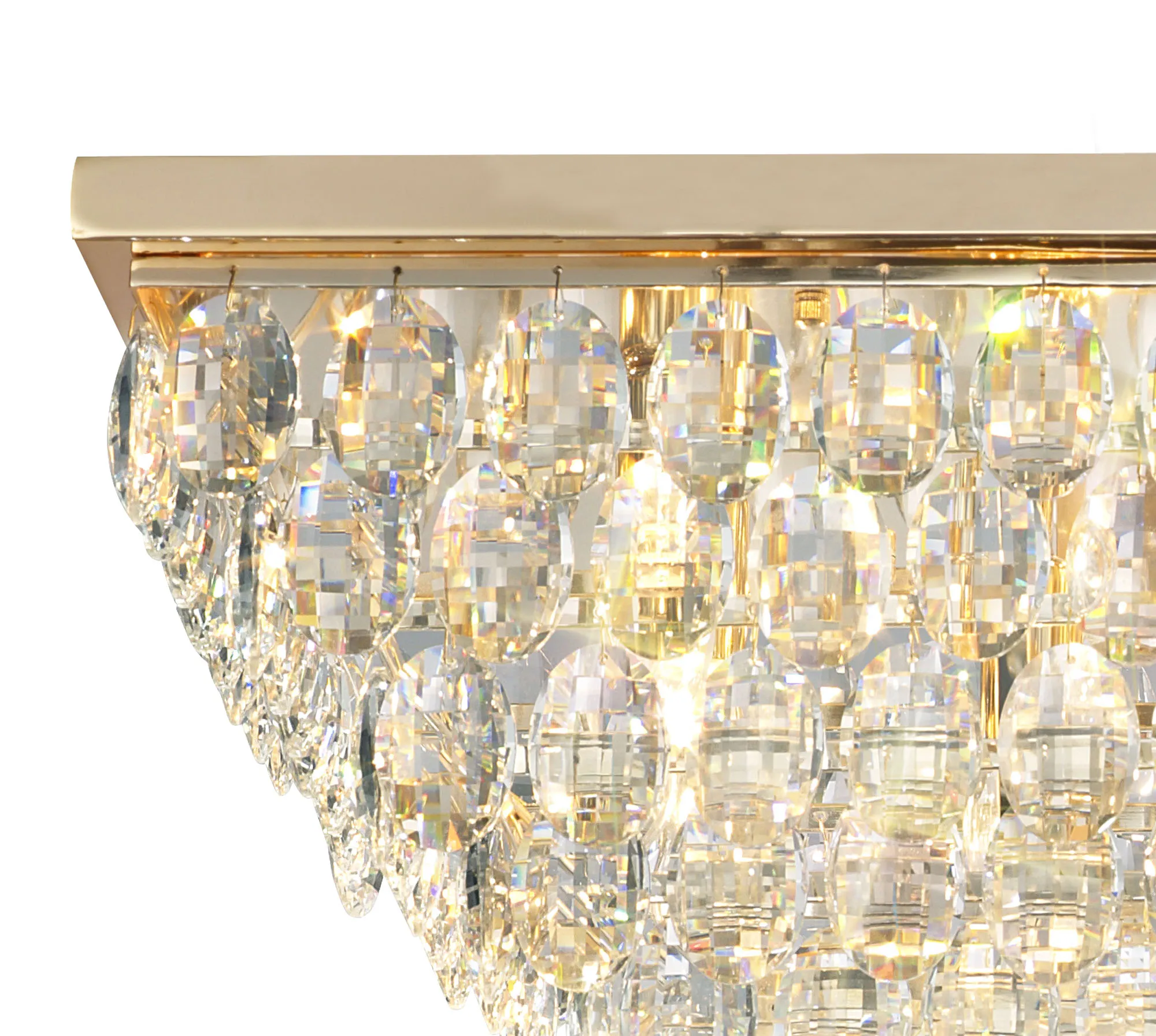 Lightologist Conifer Linear Flush Ceiling, 11 Light E14, French Gold/Crystal
