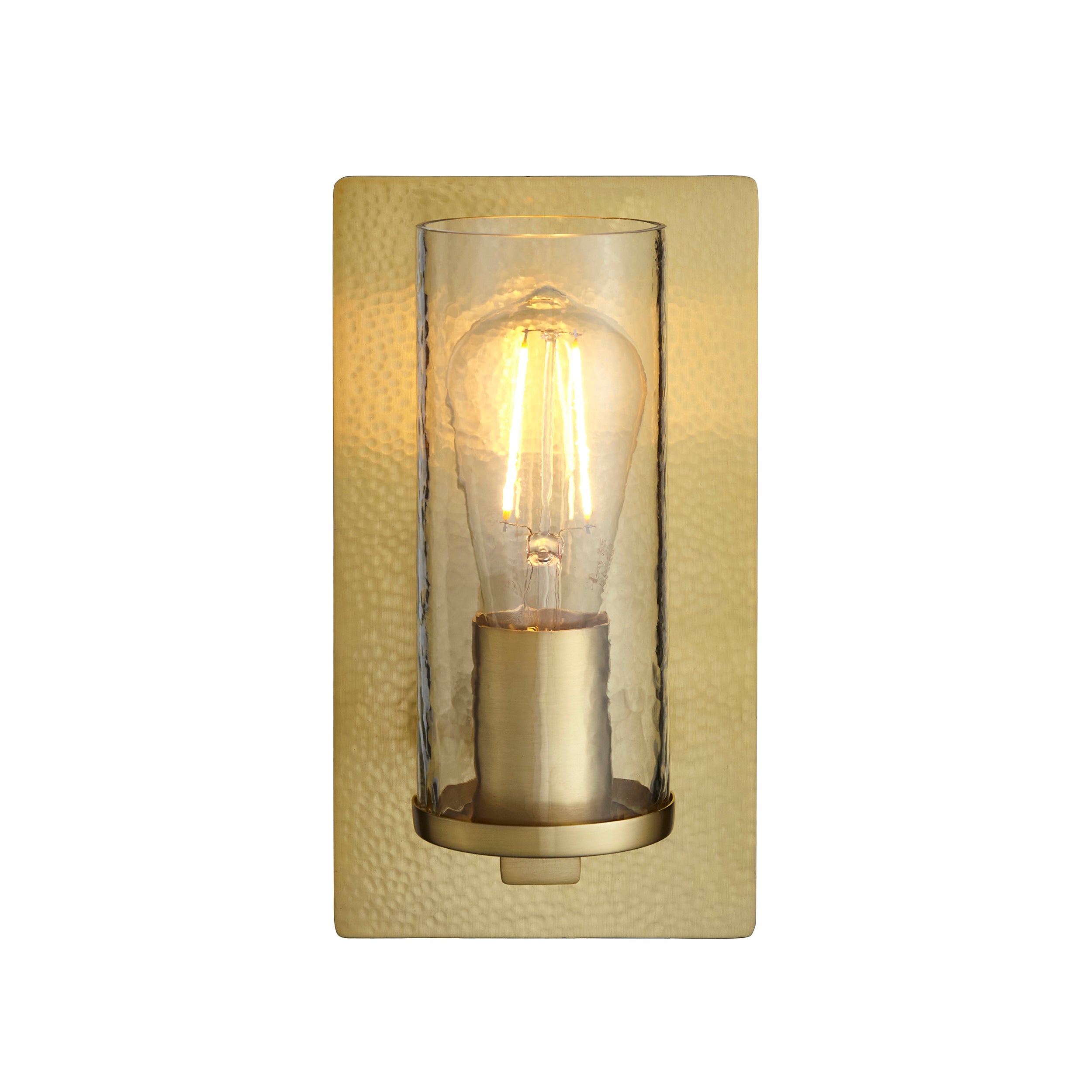 Lightologist Hammered brass plate & textured clear glass Metal Wall Light