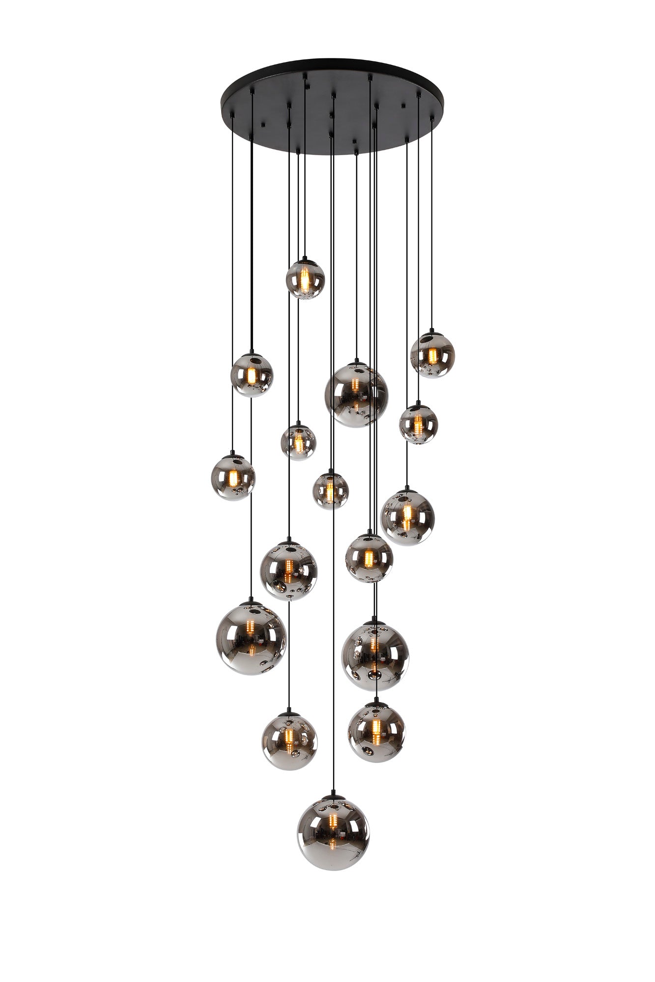 Lightologist Medway Pendant Satin Black 16 Light Pendant with  Chrome Plated Glass LO19043/CH3