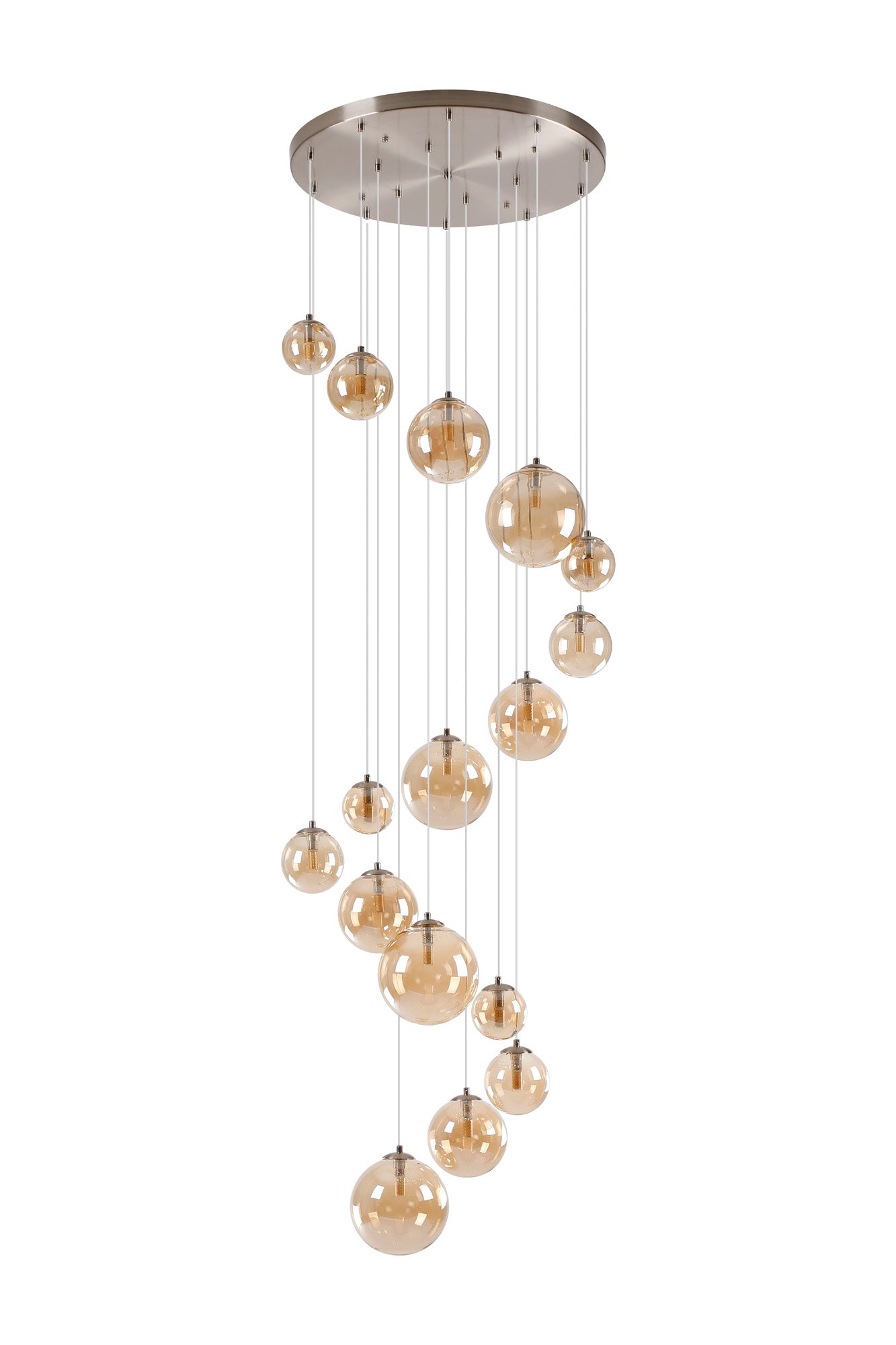 Lightologist Medway Pendant Satin Nickel 16 Light Pendant with  Amber Plated Glass LO19061/AM3