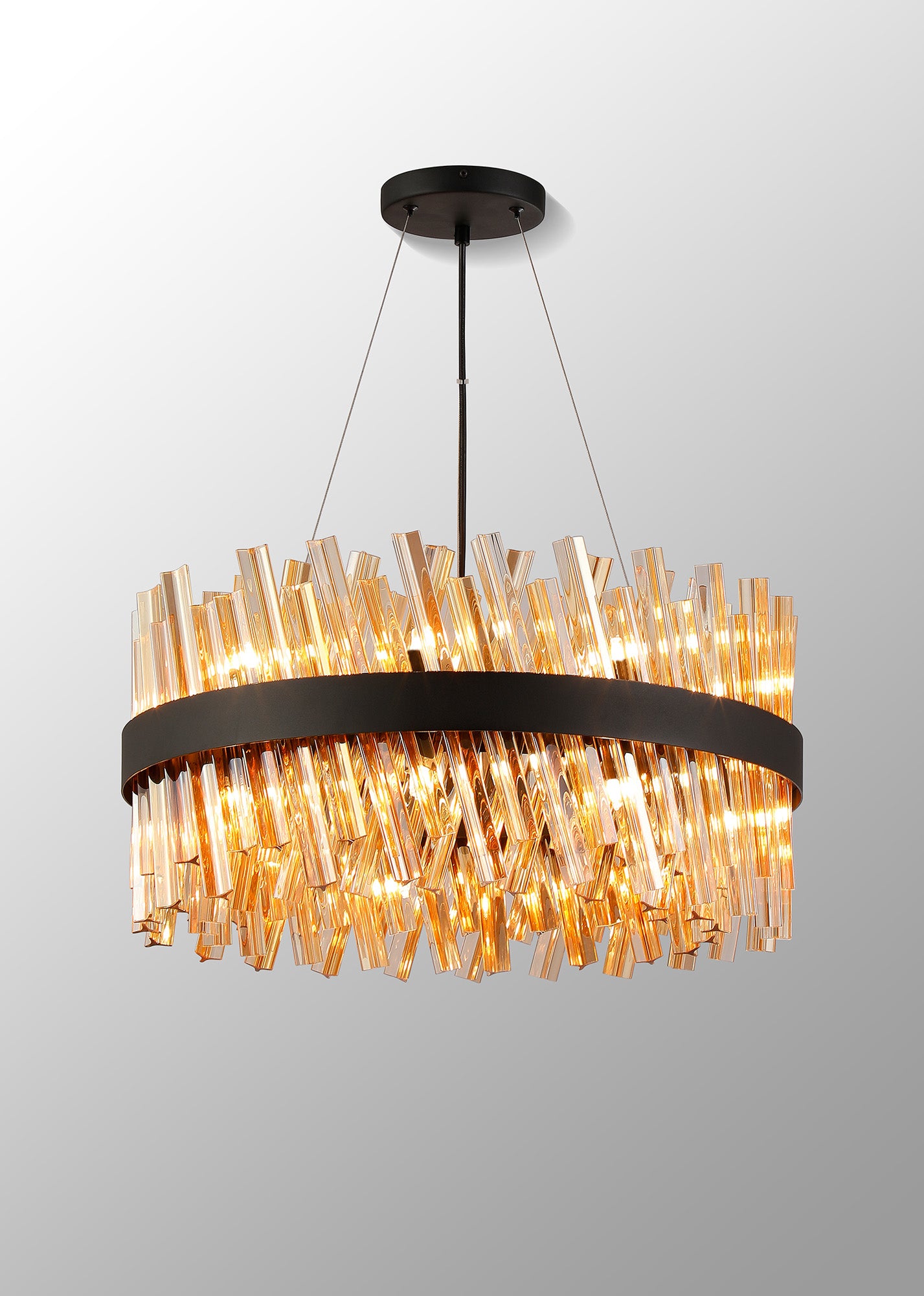 Lightologist Paddington 18 Light G9, Pendant Round, Satin Black / Amber Item Weight: 16.81kg LO19500BL/AM3