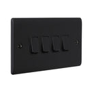 Saxby Raised Screwed 10AX 4 Gang 2-Way Switch - Matt Black RS104BL