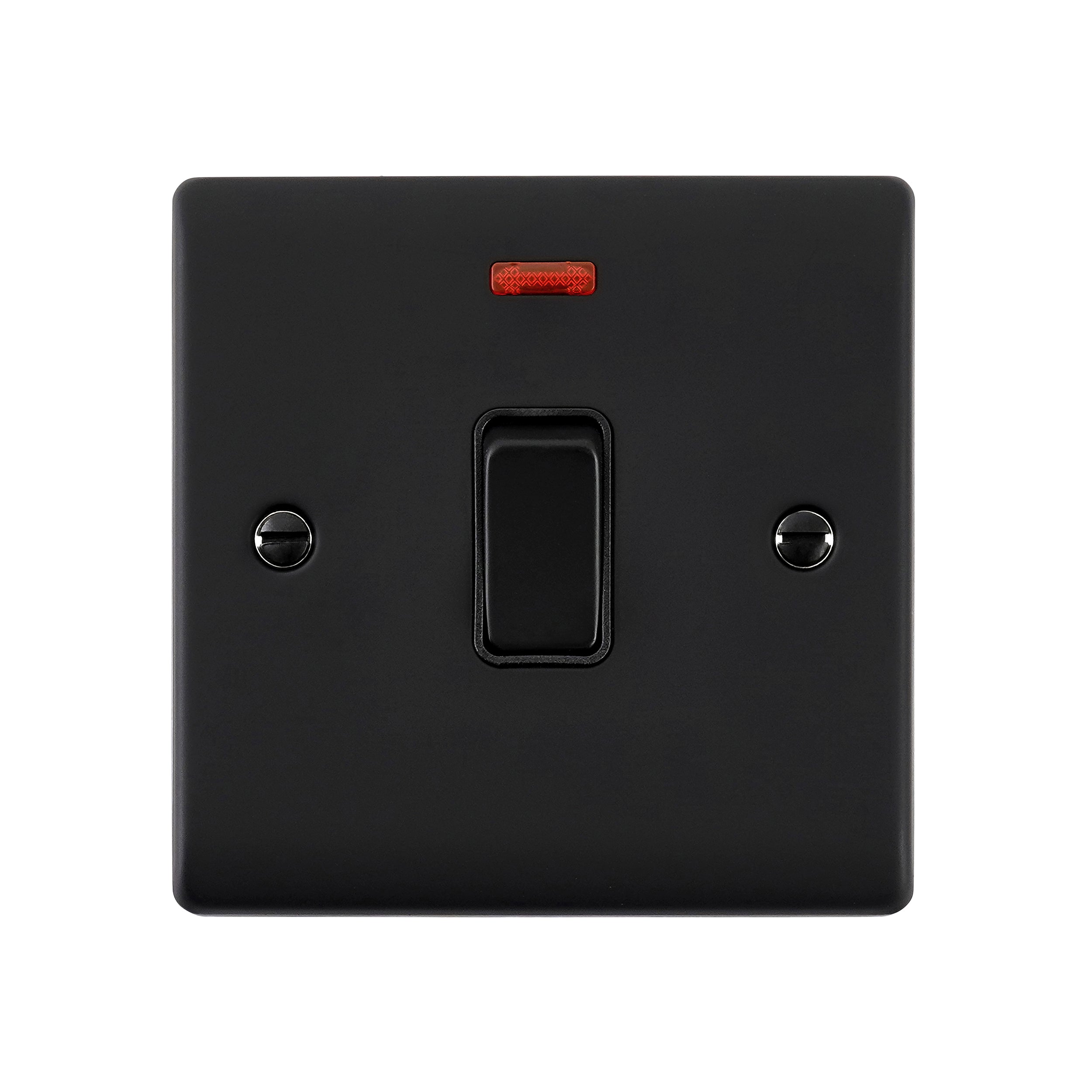 Saxby Raised Screwed 20A 1G DP Switch With Neon - Matt Black RS271BLB