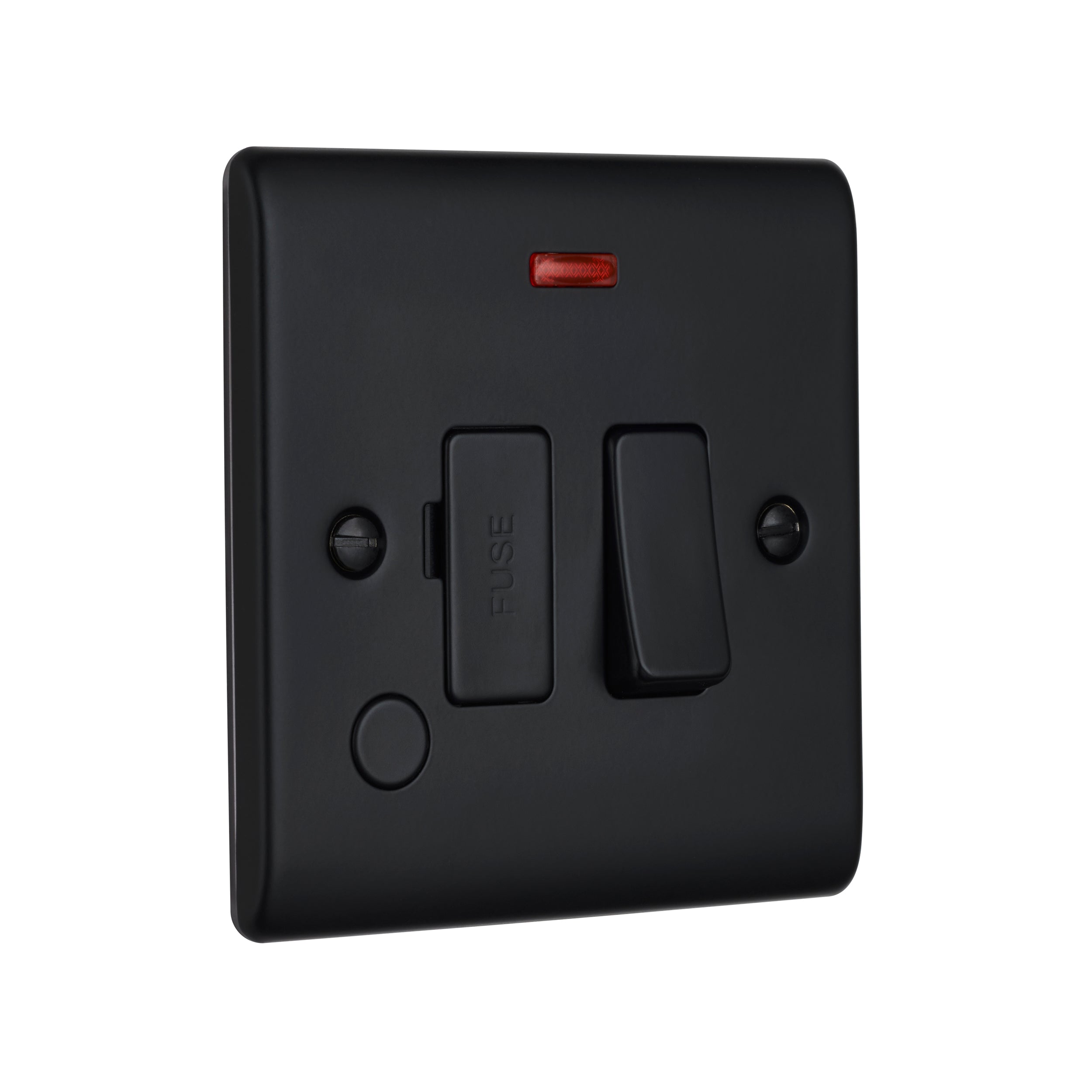Saxby Raised Screwed 13A Switched Fused Spur Unit with Flex Outlet and Neon - Matt Black RS323BL