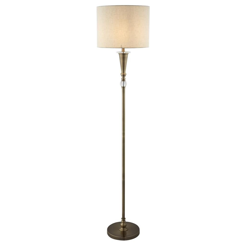 Searchlight Oscar 1Lt Floor Lamp, Antique Brass, Linen Shade 1012Ab