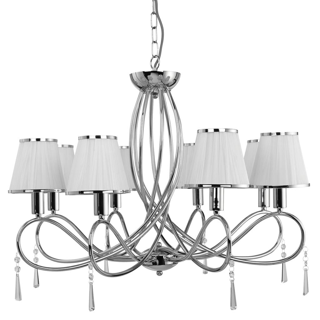 Searchlight Simplicity - 8Lt Ceiling, Chrome, Clear Glass, White String Shades 1038-8Cc