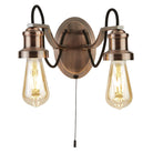 Searchlight Olivia 2Lt Wall Light, Black Braided Fabric Cable, Antique Copper 1062-2Cu