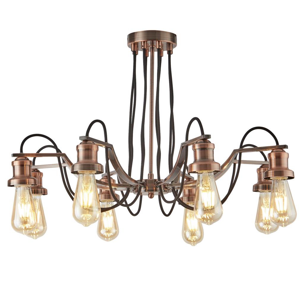 Searchlight Olivia 8Lt Ceiling, Black Braided Fabric Cable, Antique Copper 1068-8Cu