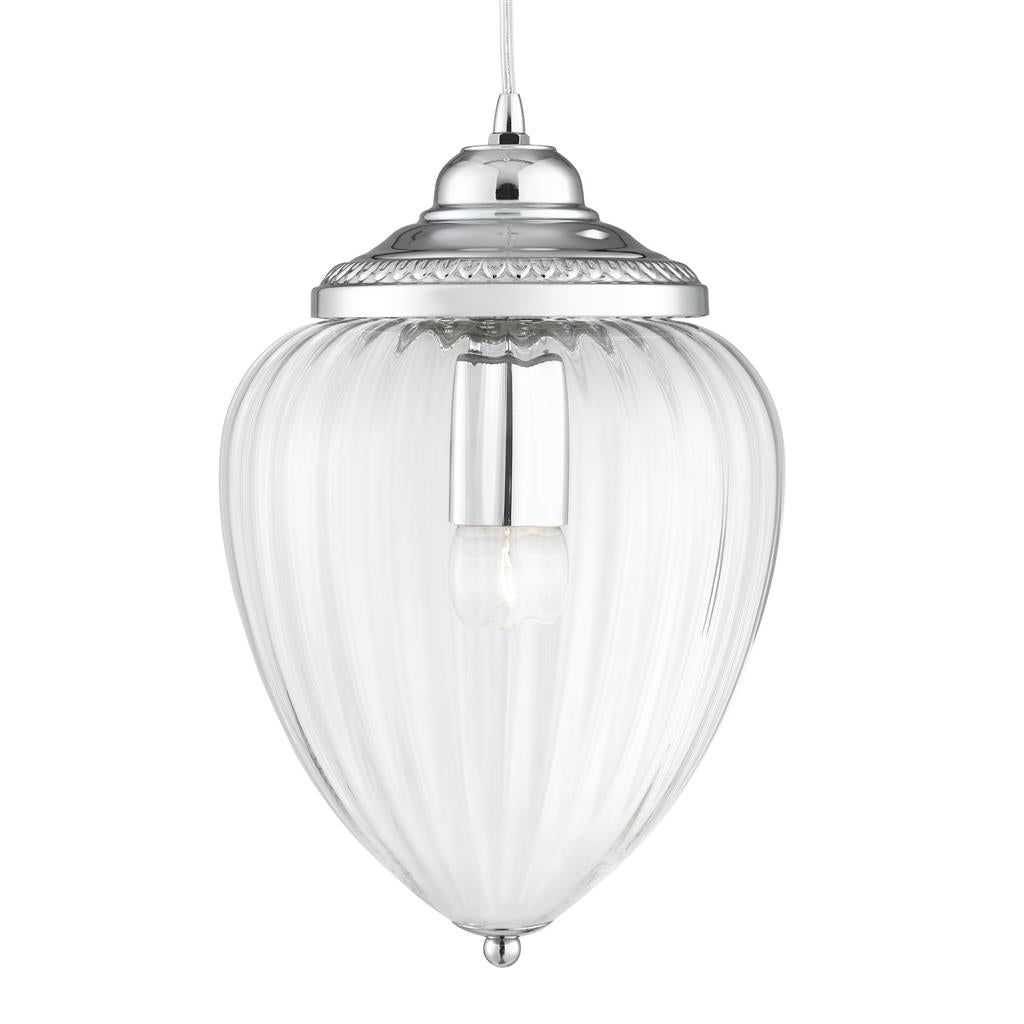 Searchlight Moscow  1Lt Pendant, Chrome, Clear Ribbed Glass 1091Cc