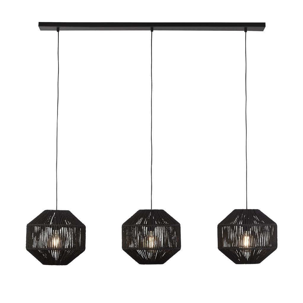 Searchlight Wicker 3Lt Bar Black Wicker Pendant 11201-3Bk