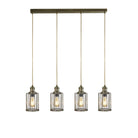 Searchlight Pipes 4Lt Bar Pendant, Antique Brass With Seeded Glass 1164-4Ab