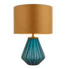 Lightologist Turquoise tinted glass & gold satin fabric Complete Table Light WIN1393059