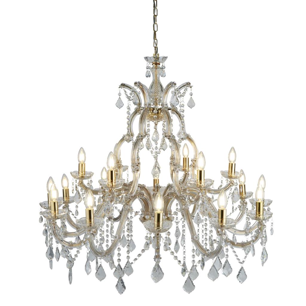 Searchlight Marie Therese - 18Lt Chandelier, Polished Brass, Clear Crystal 1214-18