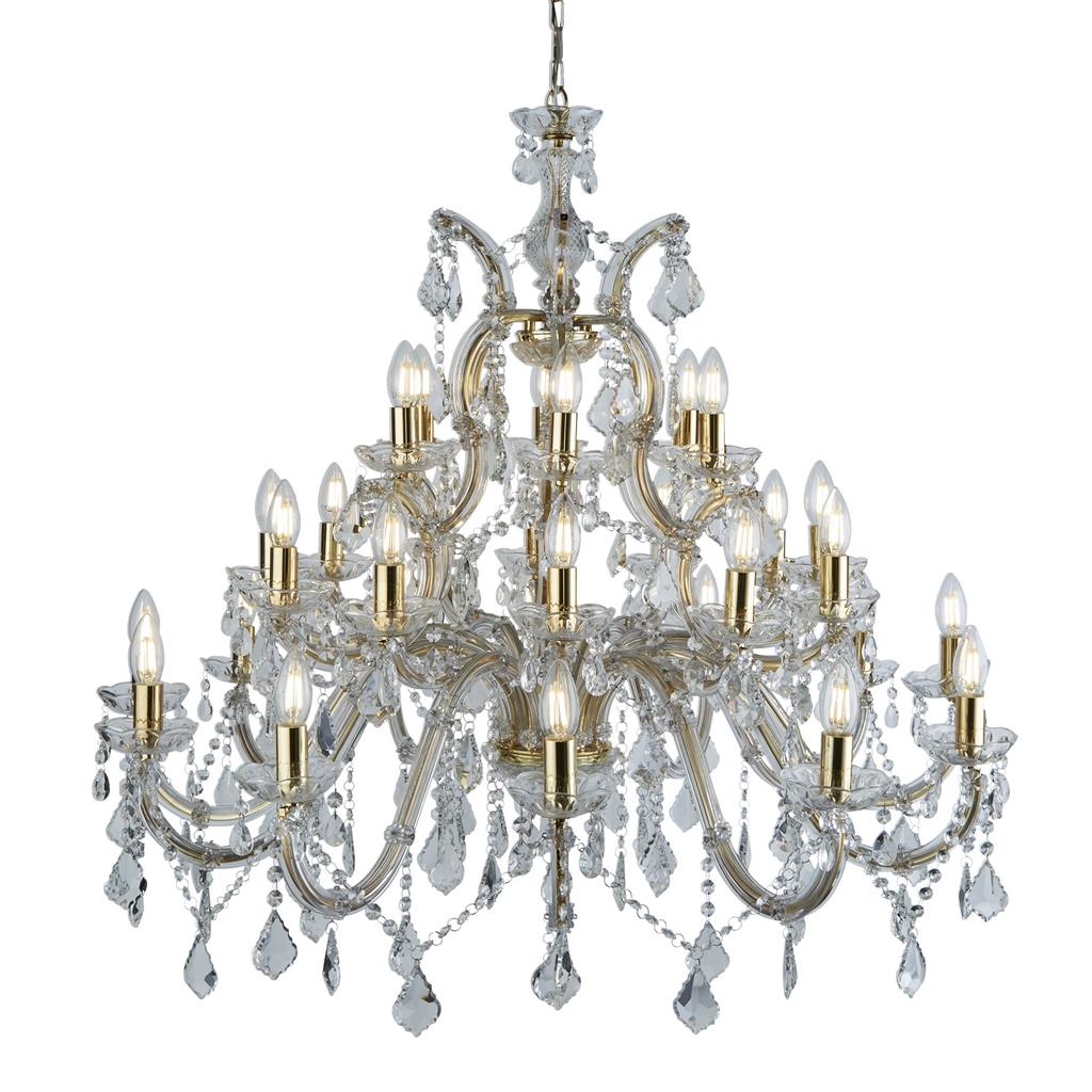Searchlight Marie Therese - 30Lt Chandelier, Polished Brass, Clear Crystal 1214-30