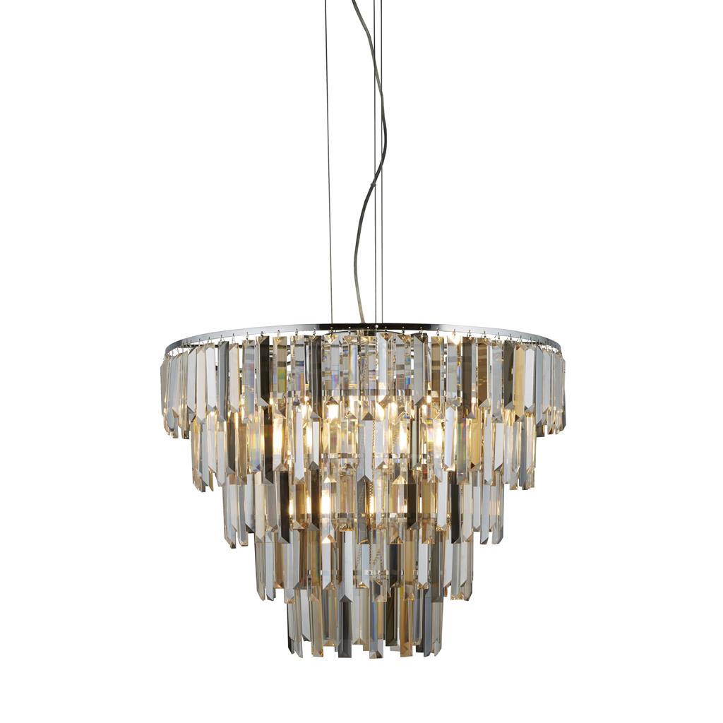 Searchlight Clarissa 9Lt Chrome Pendant With Clear/Amber/Smokey Crystal Prism Drops 1229-9Cc
